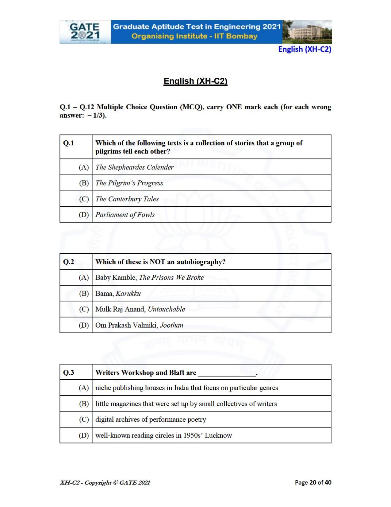 GATE 2021 Humanities & Social Sciences (XH) Question Paper - Page 61