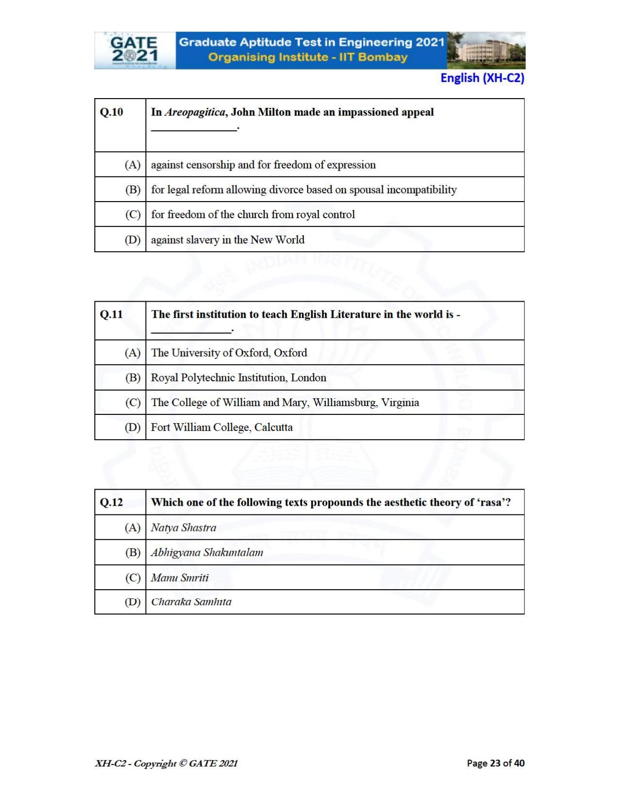 GATE 2021 Humanities & Social Sciences (XH) Question Paper - Page 64