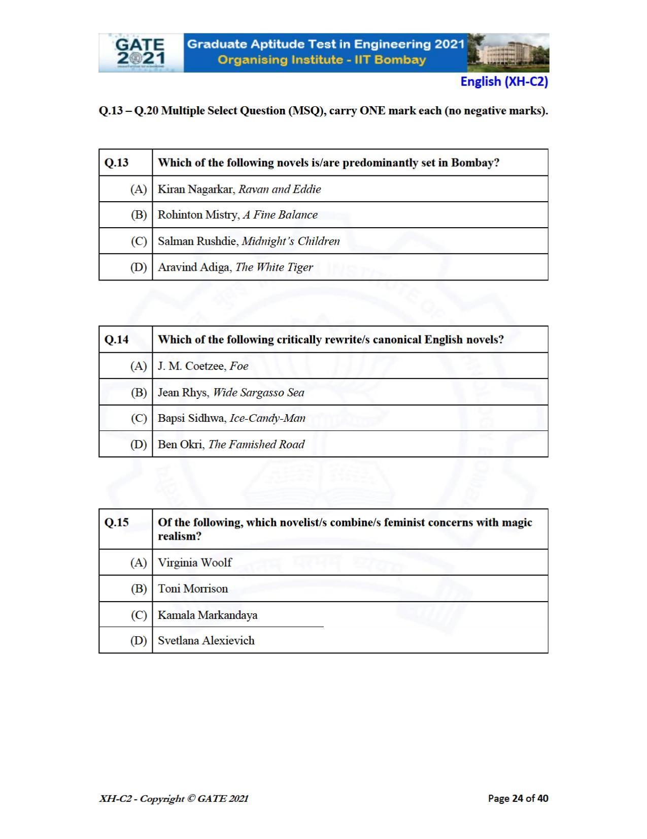 GATE 2021 Humanities & Social Sciences (XH) Question Paper - Page 65