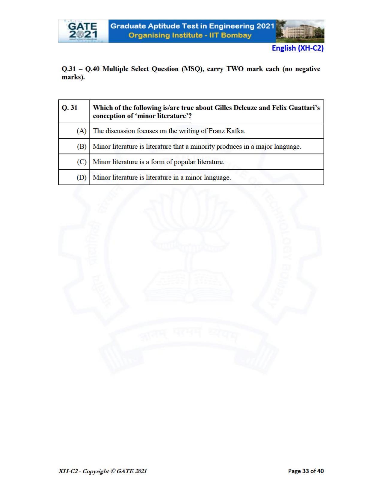 GATE 2021 Humanities & Social Sciences (XH) Question Paper - Page 74