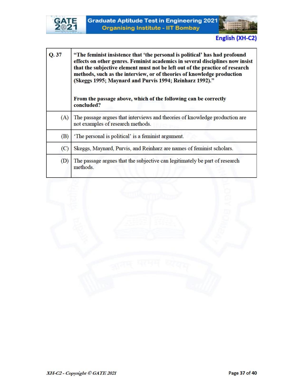 GATE 2021 Humanities & Social Sciences (XH) Question Paper - Page 78