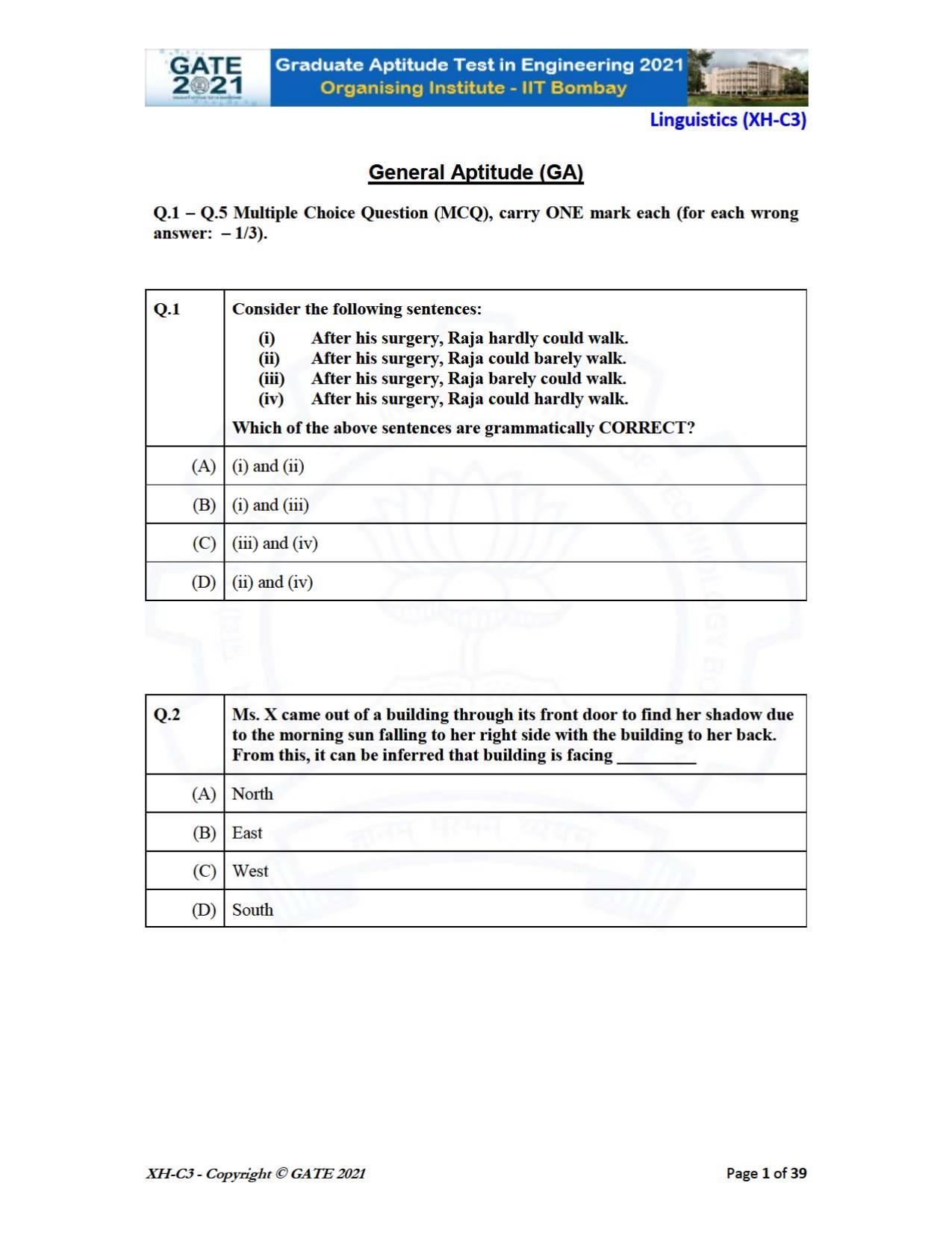 GATE 2021 Humanities & Social Sciences (XH) Question Paper - Page 85