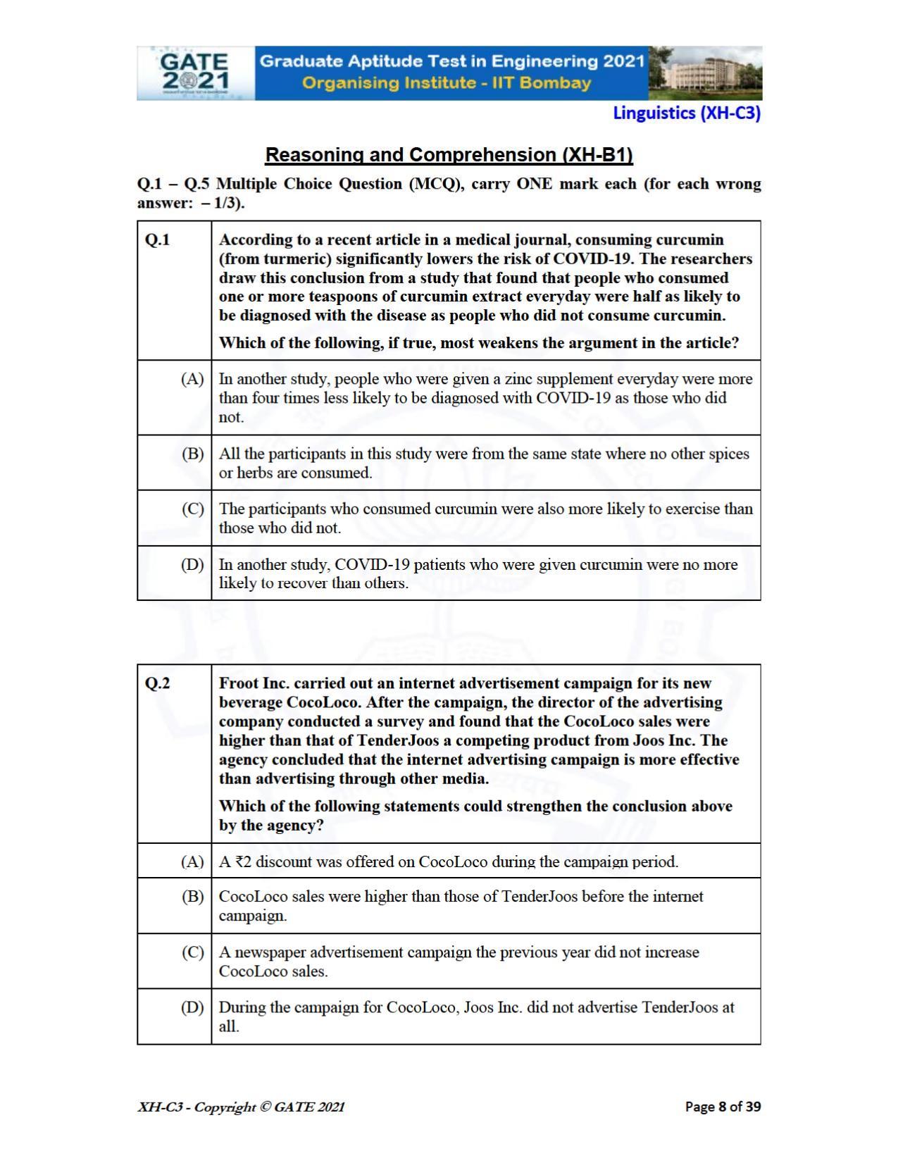 GATE 2021 Humanities & Social Sciences (XH) Question Paper - Page 92