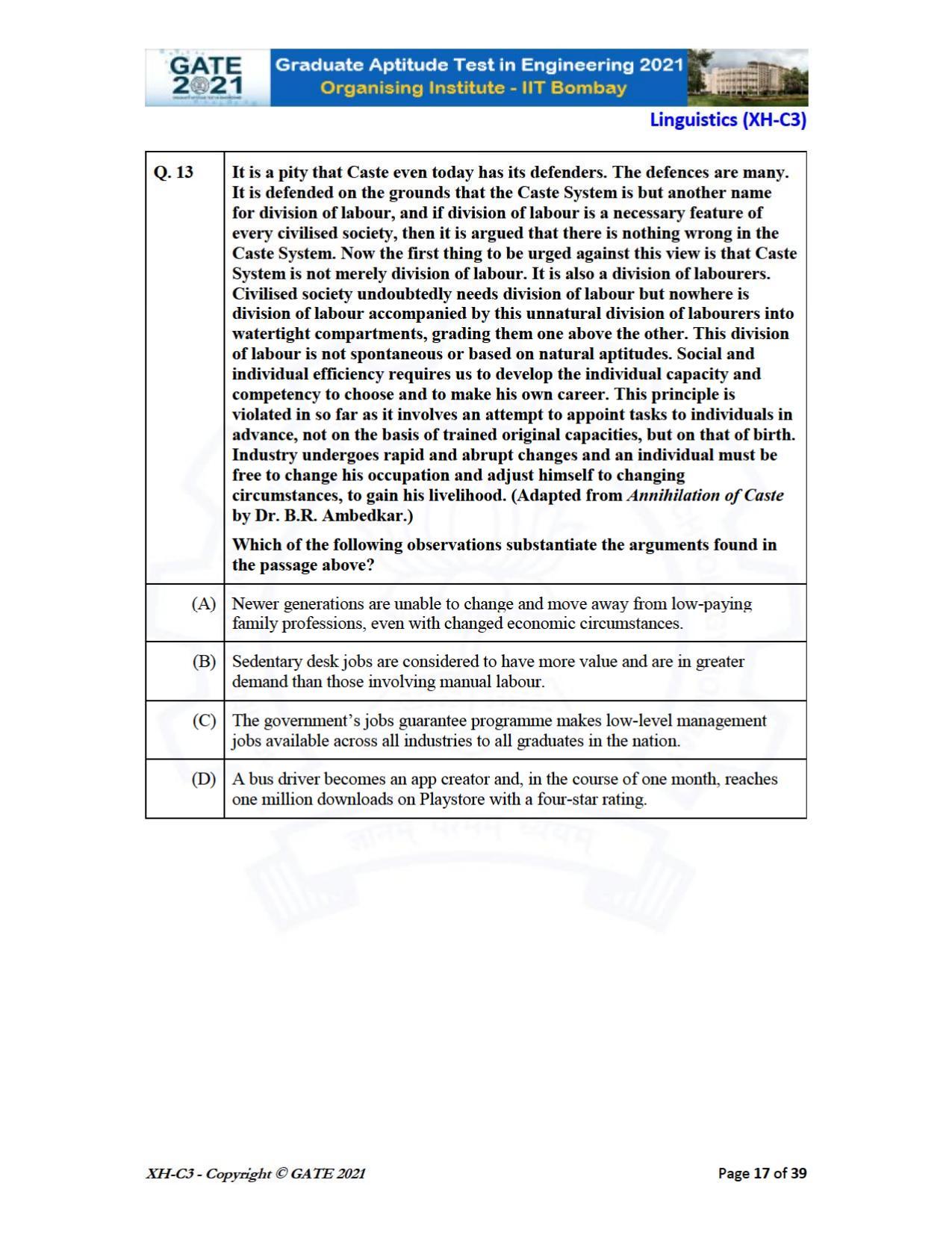 GATE 2021 Humanities & Social Sciences (XH) Question Paper - Page 101