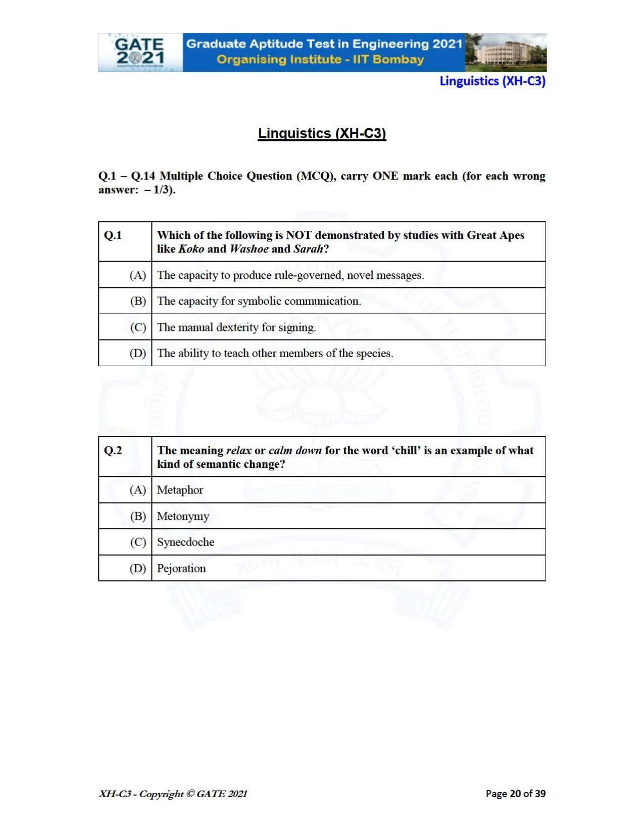 GATE 2021 Humanities & Social Sciences (XH) Question Paper - Page 104
