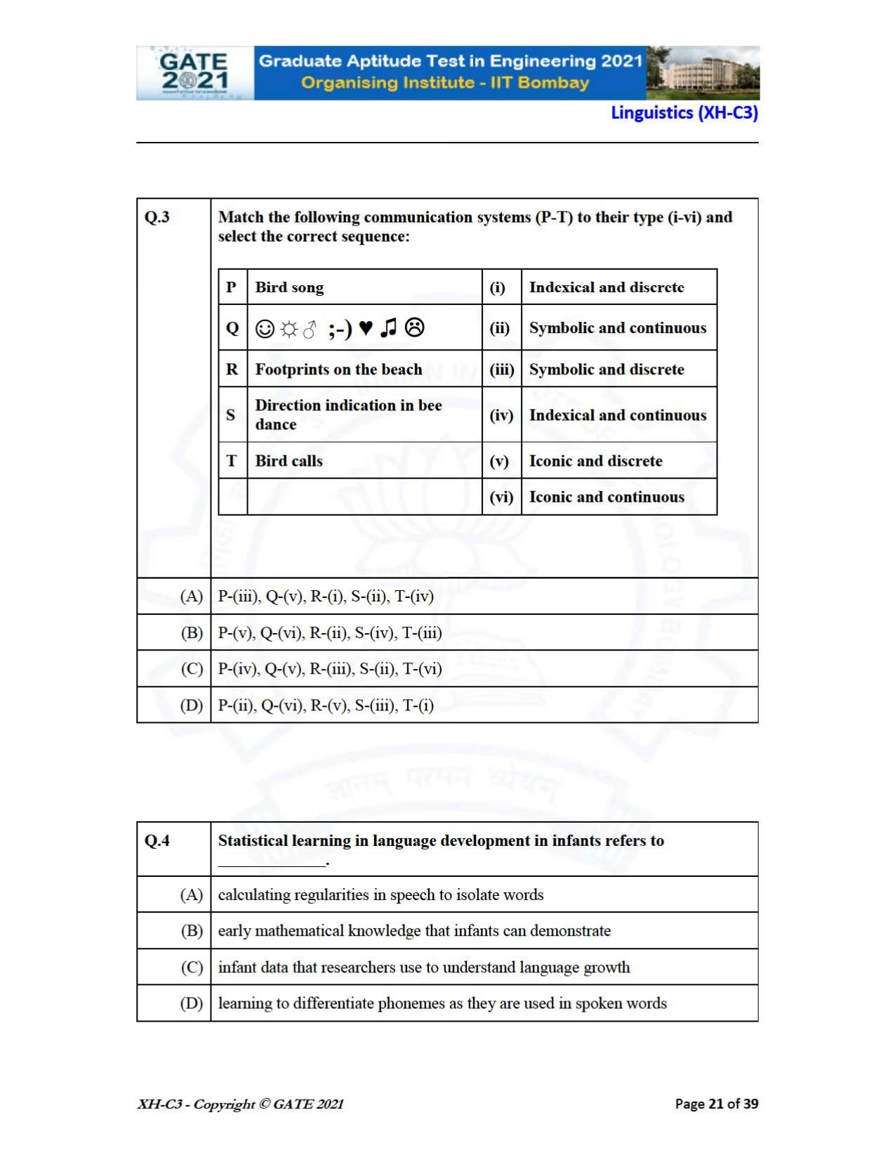 GATE 2021 Humanities & Social Sciences (XH) Question Paper - Page 105