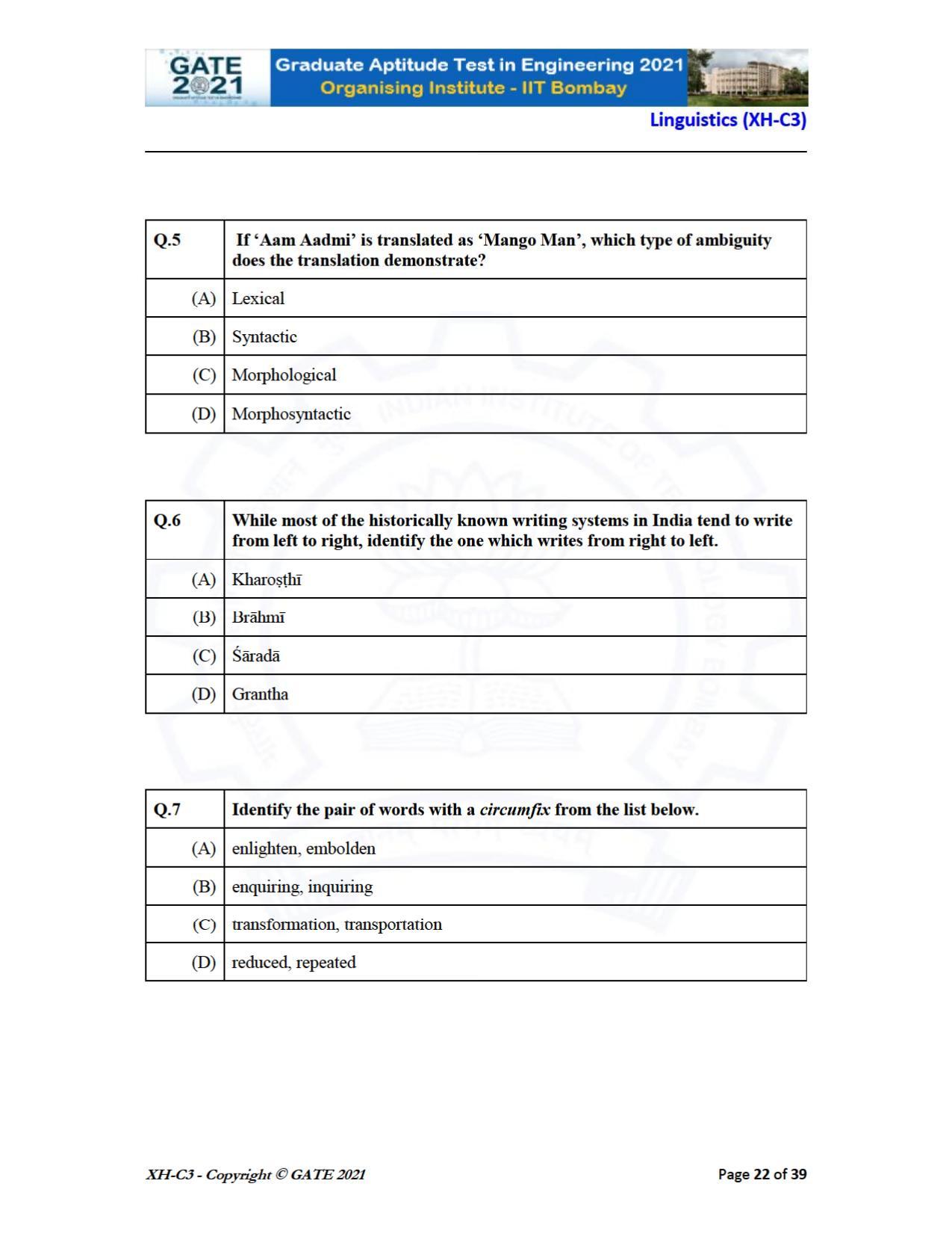 GATE 2021 Humanities & Social Sciences (XH) Question Paper - Page 106