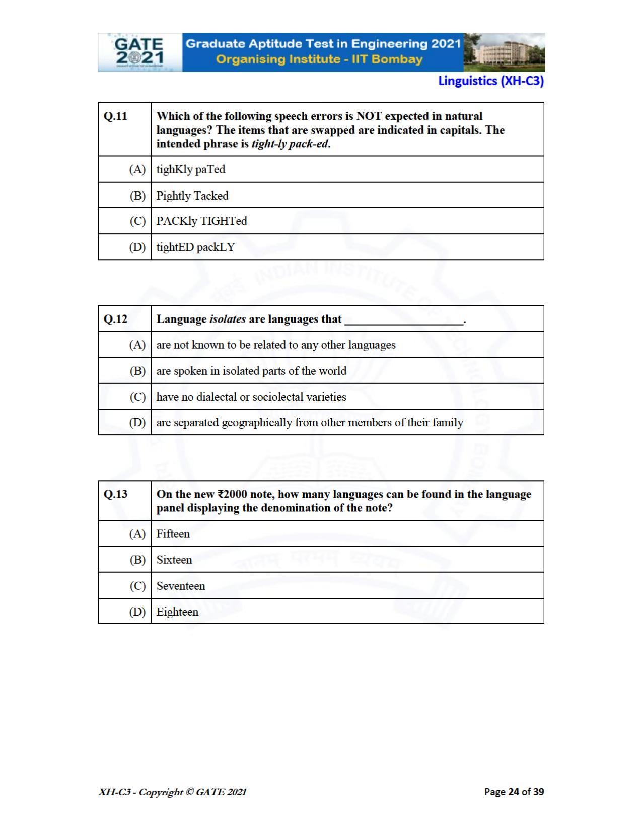 GATE 2021 Humanities & Social Sciences (XH) Question Paper - Page 108