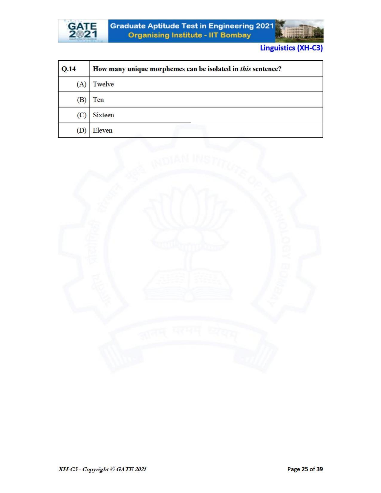GATE 2021 Humanities & Social Sciences (XH) Question Paper - Page 109