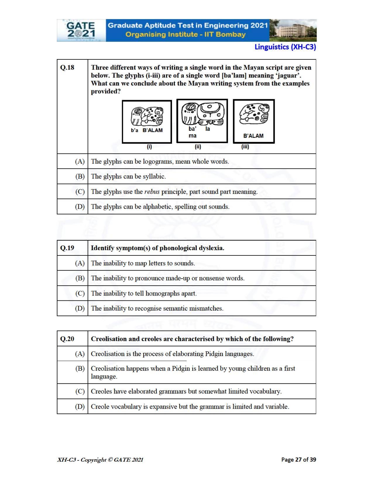 GATE 2021 Humanities & Social Sciences (XH) Question Paper - Page 111