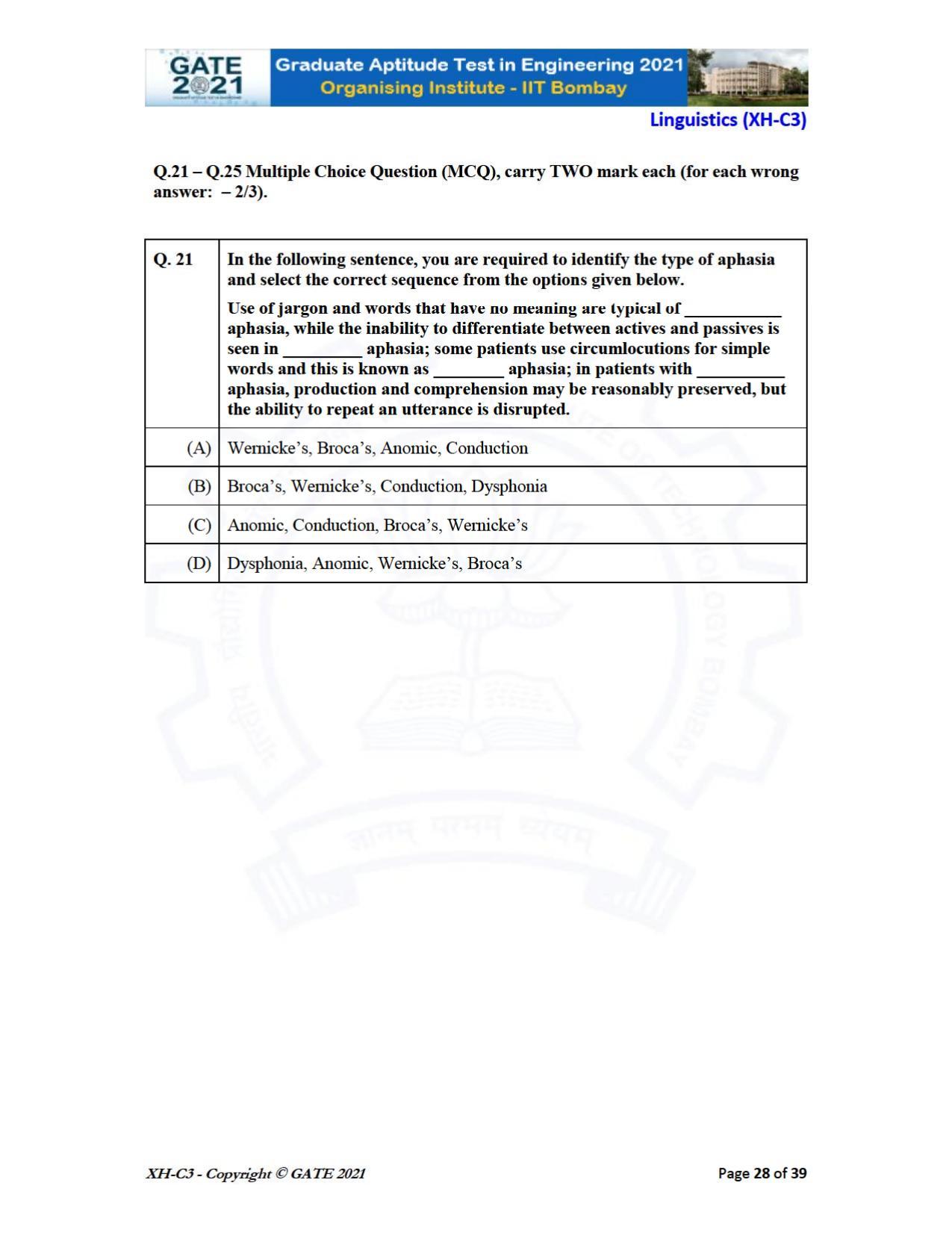 GATE 2021 Humanities & Social Sciences (XH) Question Paper - Page 112