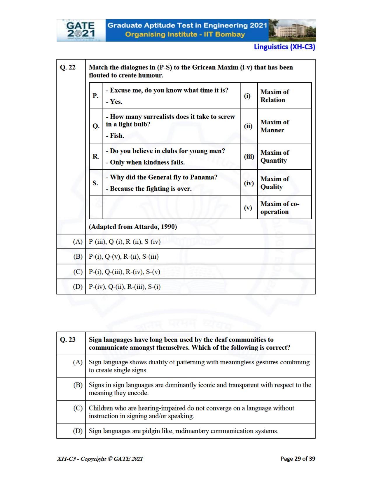 GATE 2021 Humanities & Social Sciences (XH) Question Paper - Page 113