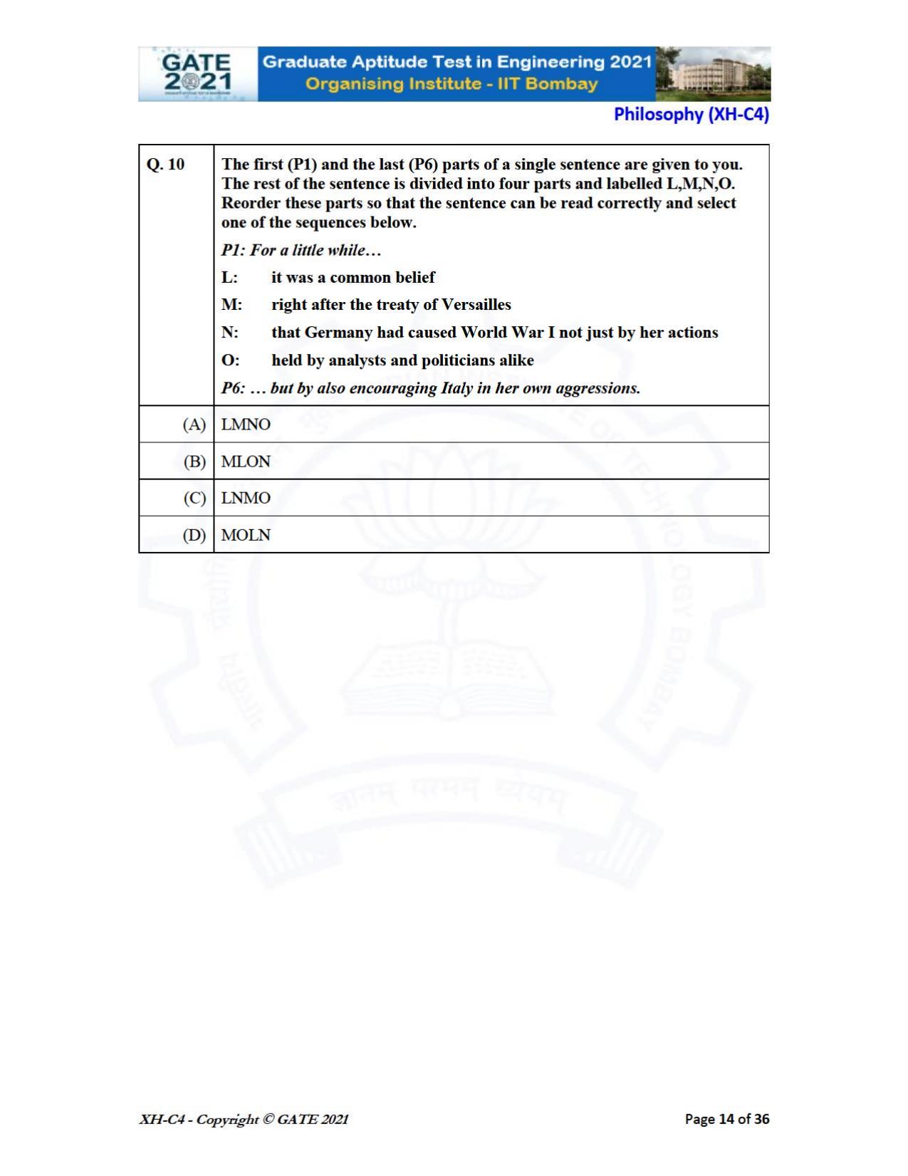 GATE 2021 Humanities & Social Sciences (XH) Question Paper - Page 140