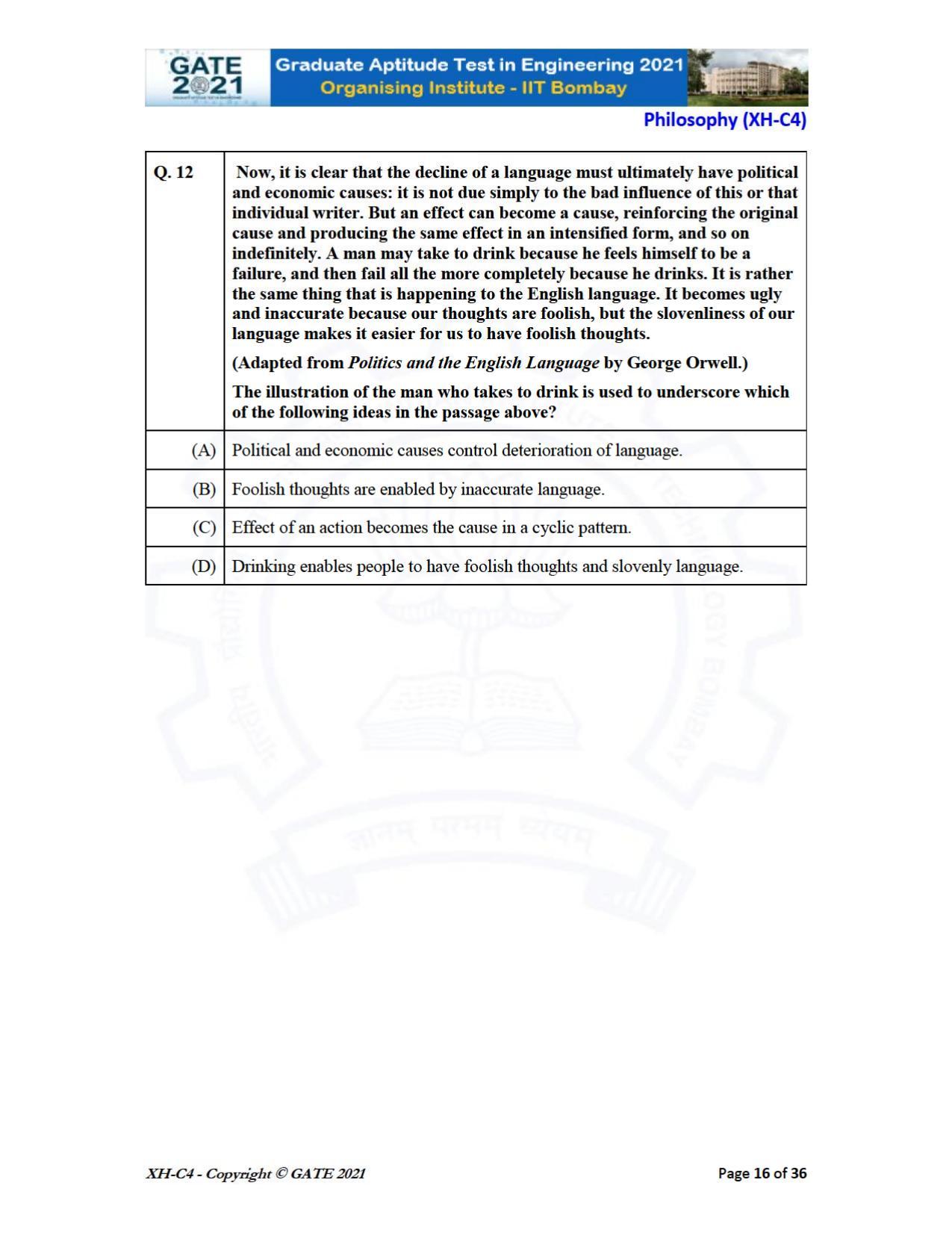 GATE 2021 Humanities & Social Sciences (XH) Question Paper - Page 142