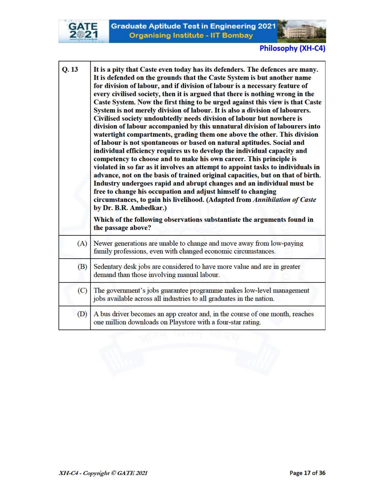 GATE 2021 Humanities & Social Sciences (XH) Question Paper - Page 143