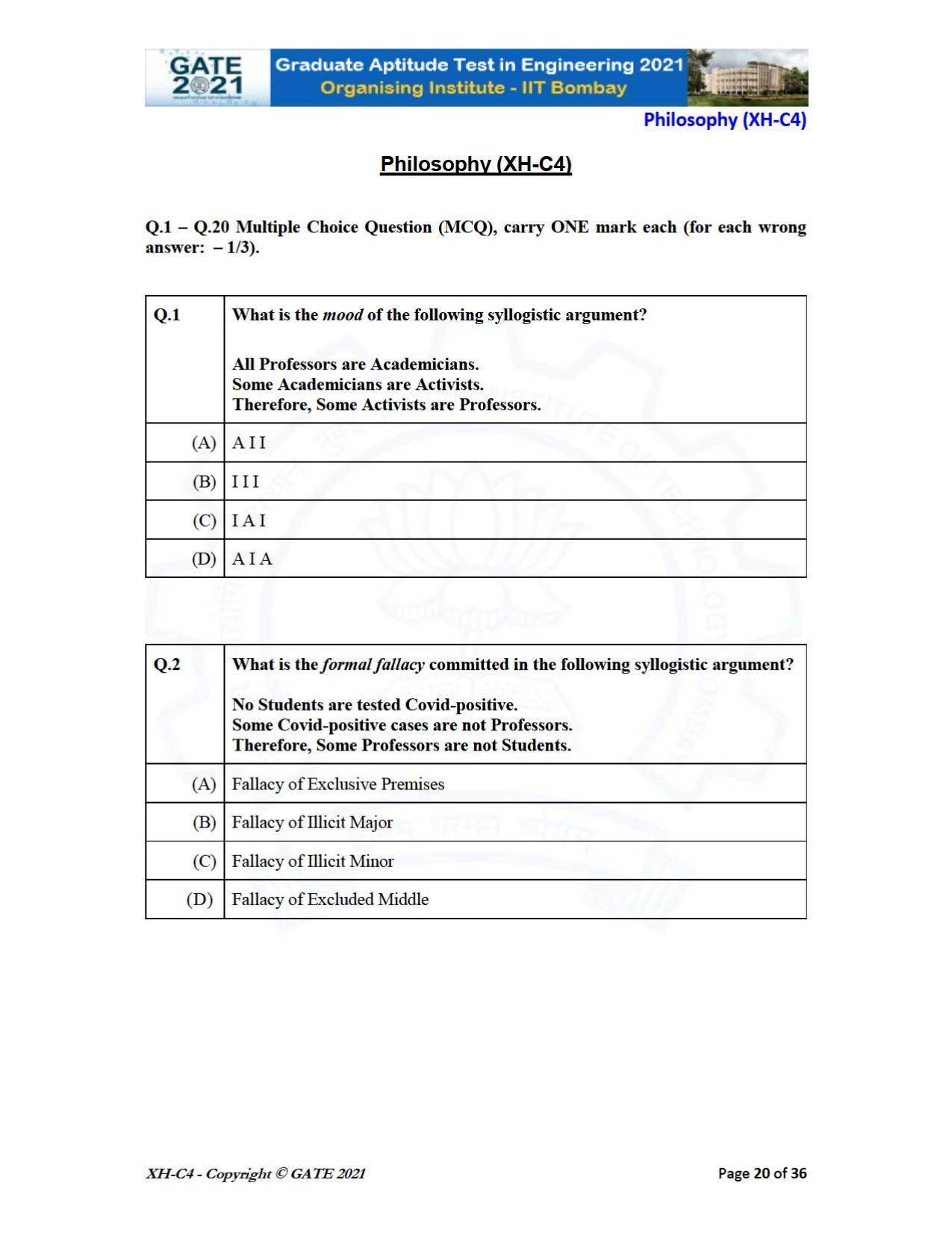 GATE 2021 Humanities & Social Sciences (XH) Question Paper - Page 146