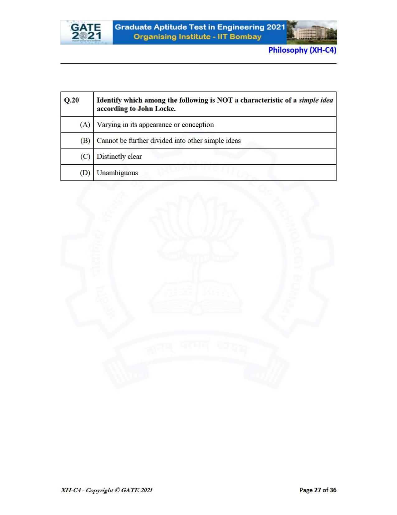 GATE 2021 Humanities & Social Sciences (XH) Question Paper - Page 153