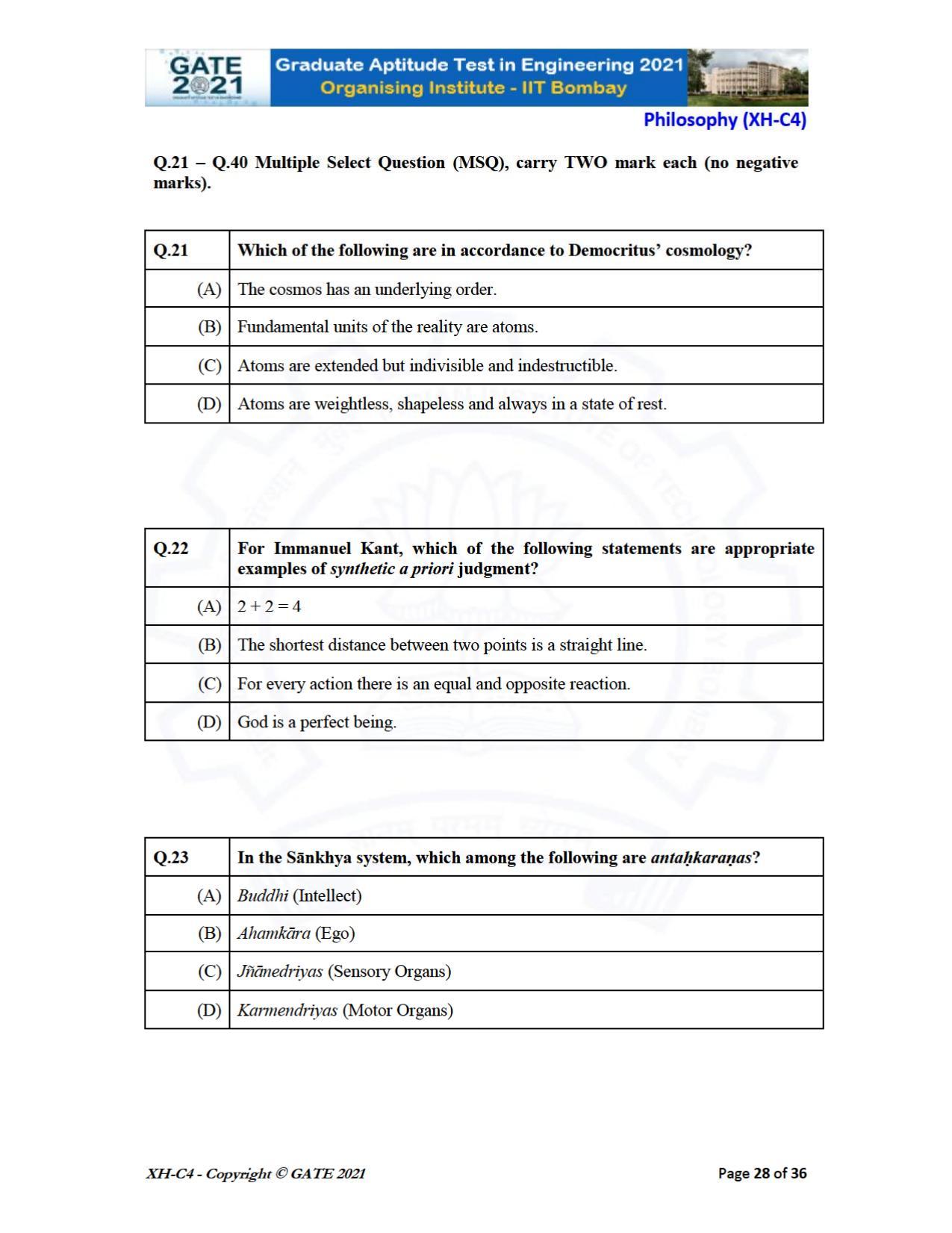 GATE 2021 Humanities & Social Sciences (XH) Question Paper - Page 154