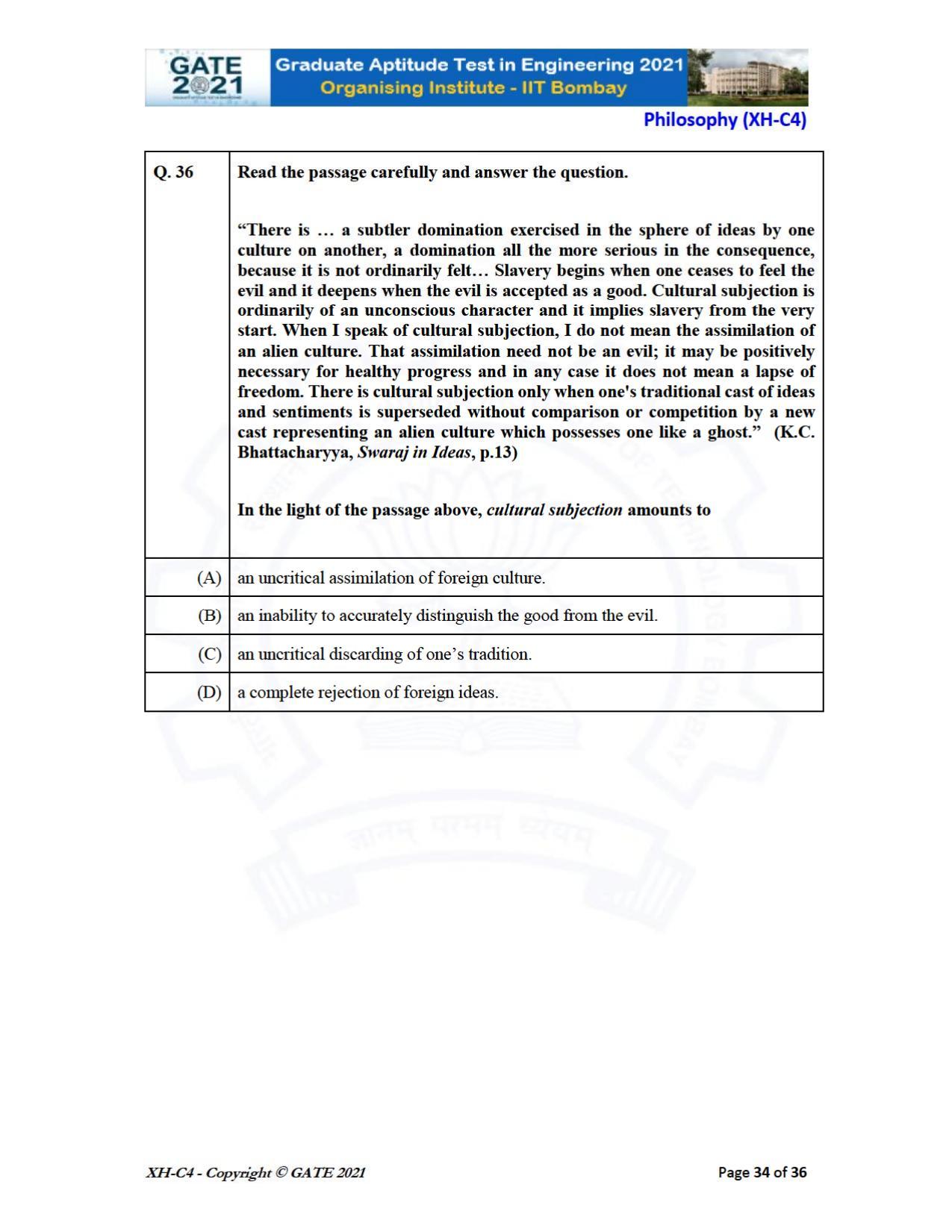 GATE 2021 Humanities & Social Sciences (XH) Question Paper - Page 160