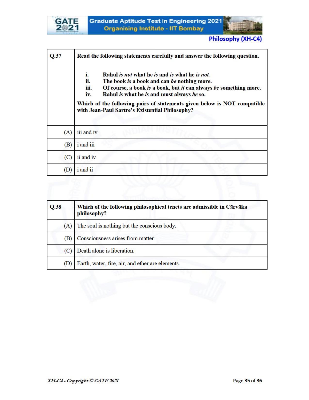 GATE 2021 Humanities & Social Sciences (XH) Question Paper - Page 161