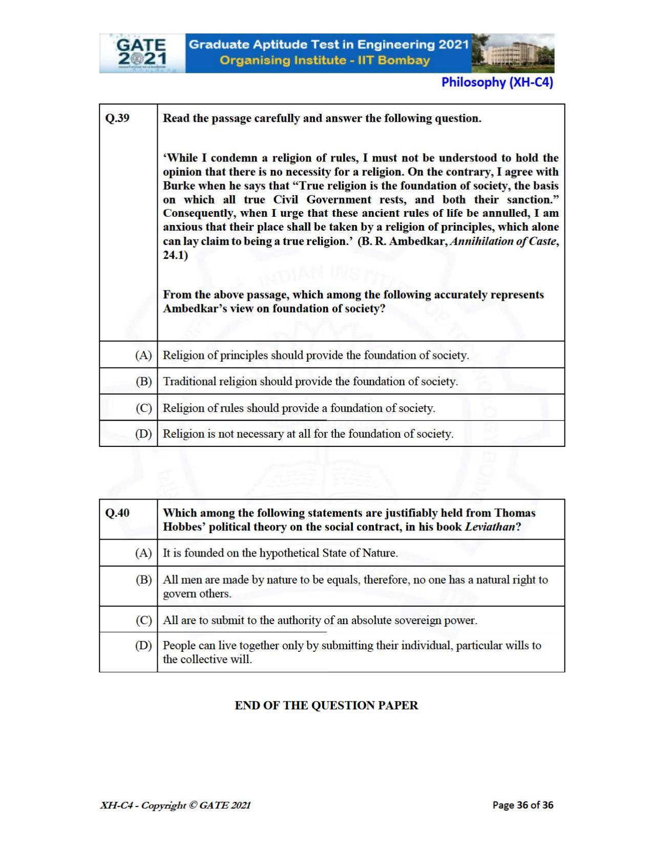 GATE 2021 Humanities & Social Sciences (XH) Question Paper - Page 162
