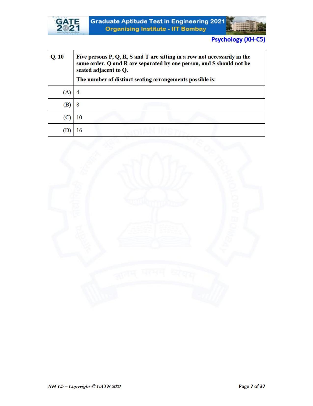 GATE 2021 Humanities & Social Sciences (XH) Question Paper - Page 172