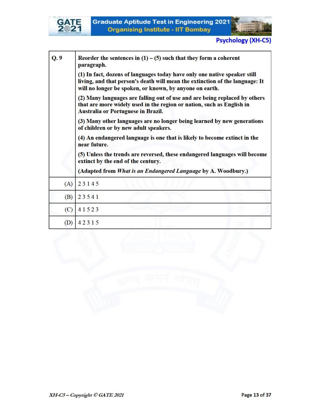 GATE 2021 Humanities & Social Sciences (XH) Question Paper - Page 178