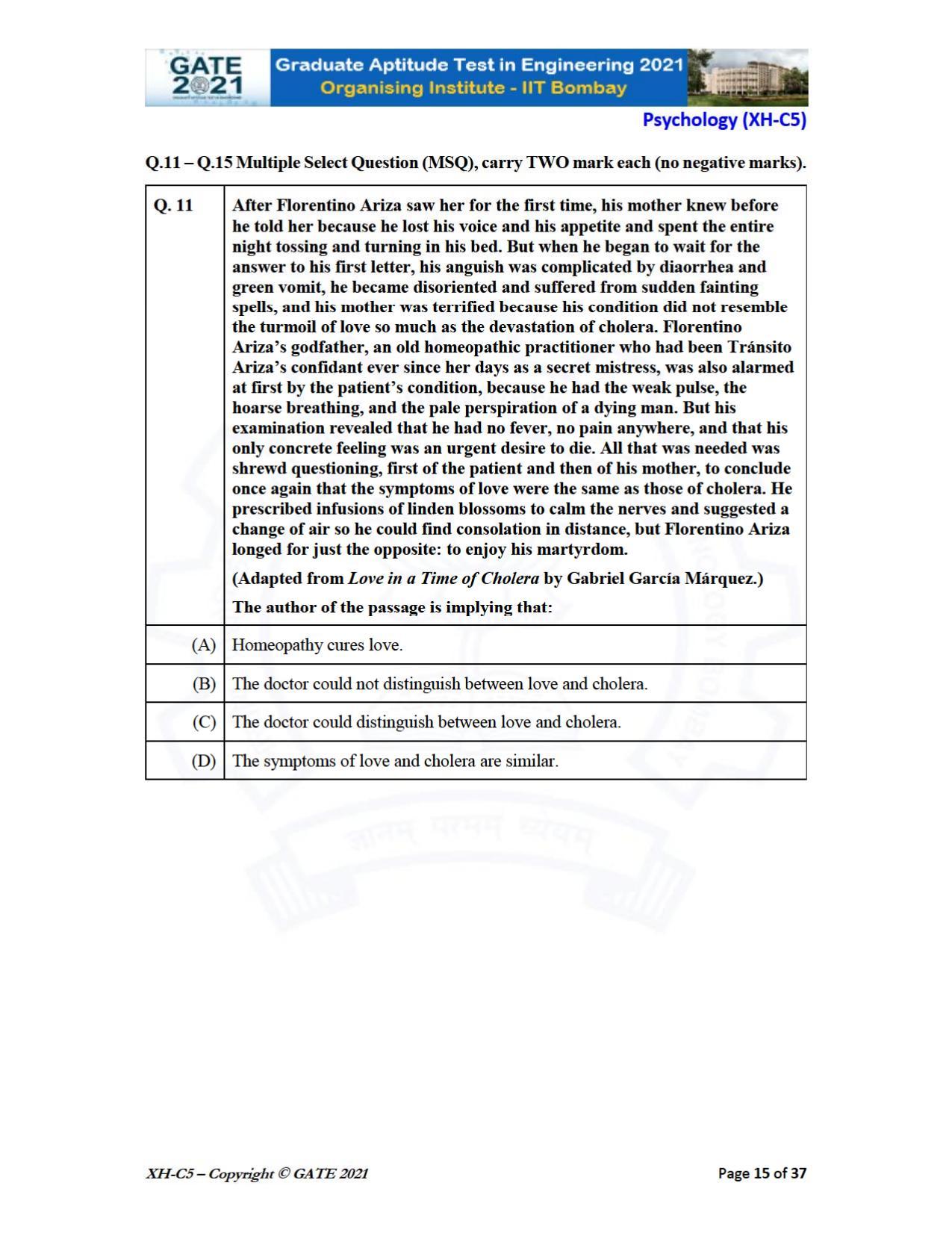 GATE 2021 Humanities & Social Sciences (XH) Question Paper - Page 180