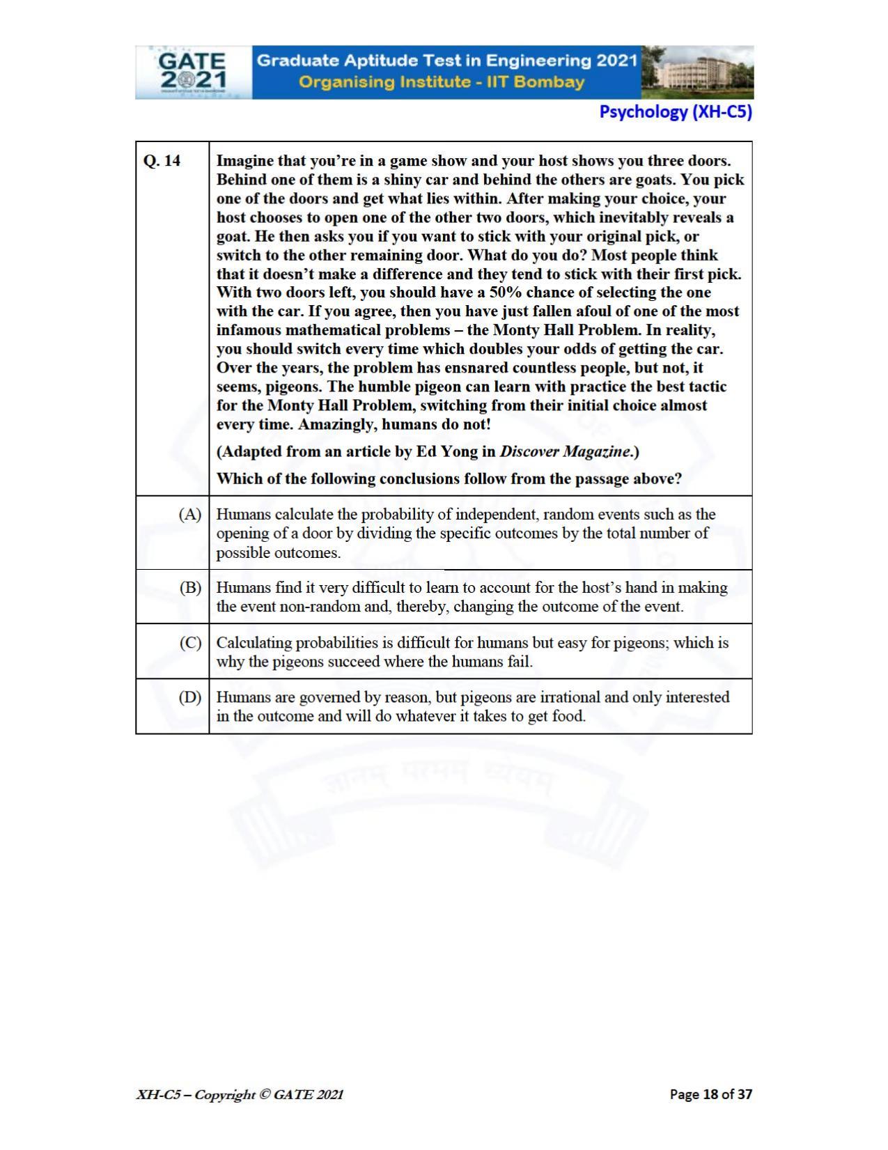 GATE 2021 Humanities & Social Sciences (XH) Question Paper - Page 183