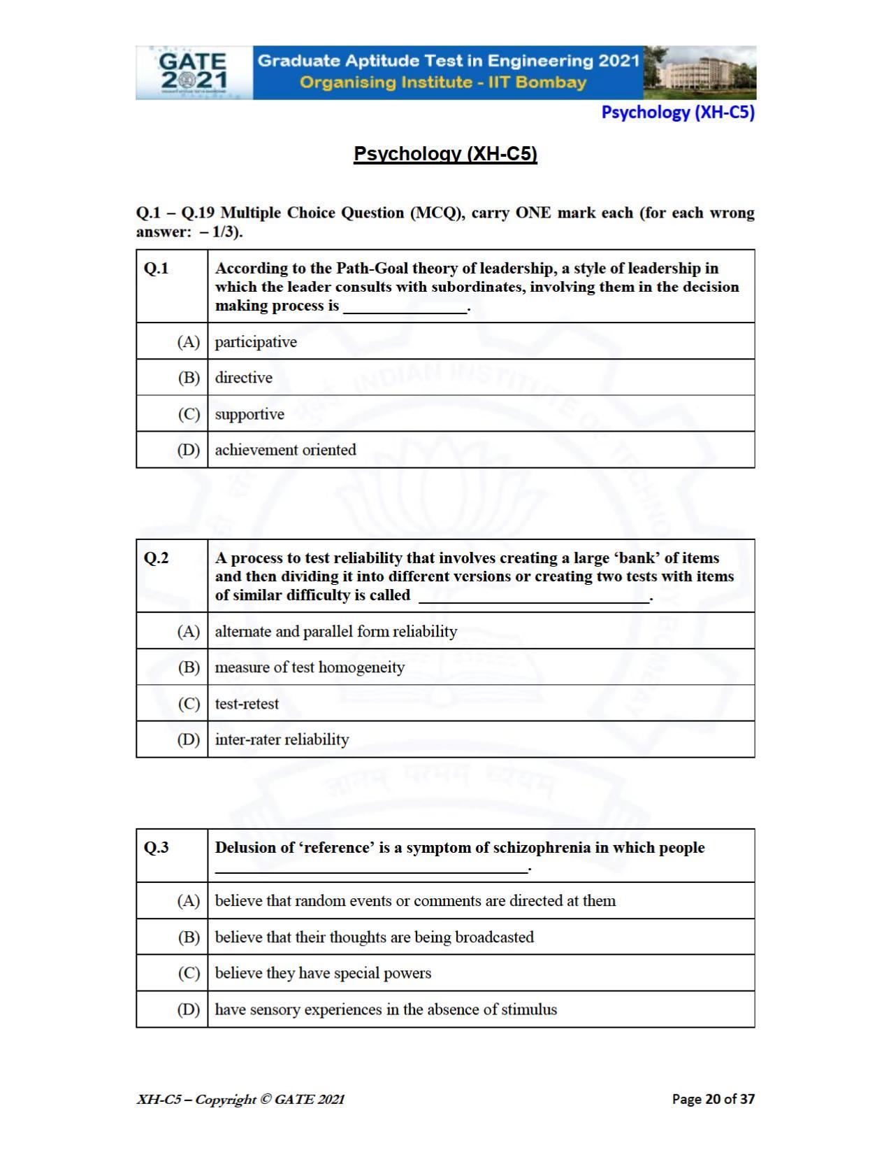 GATE 2021 Humanities & Social Sciences (XH) Question Paper - Page 185