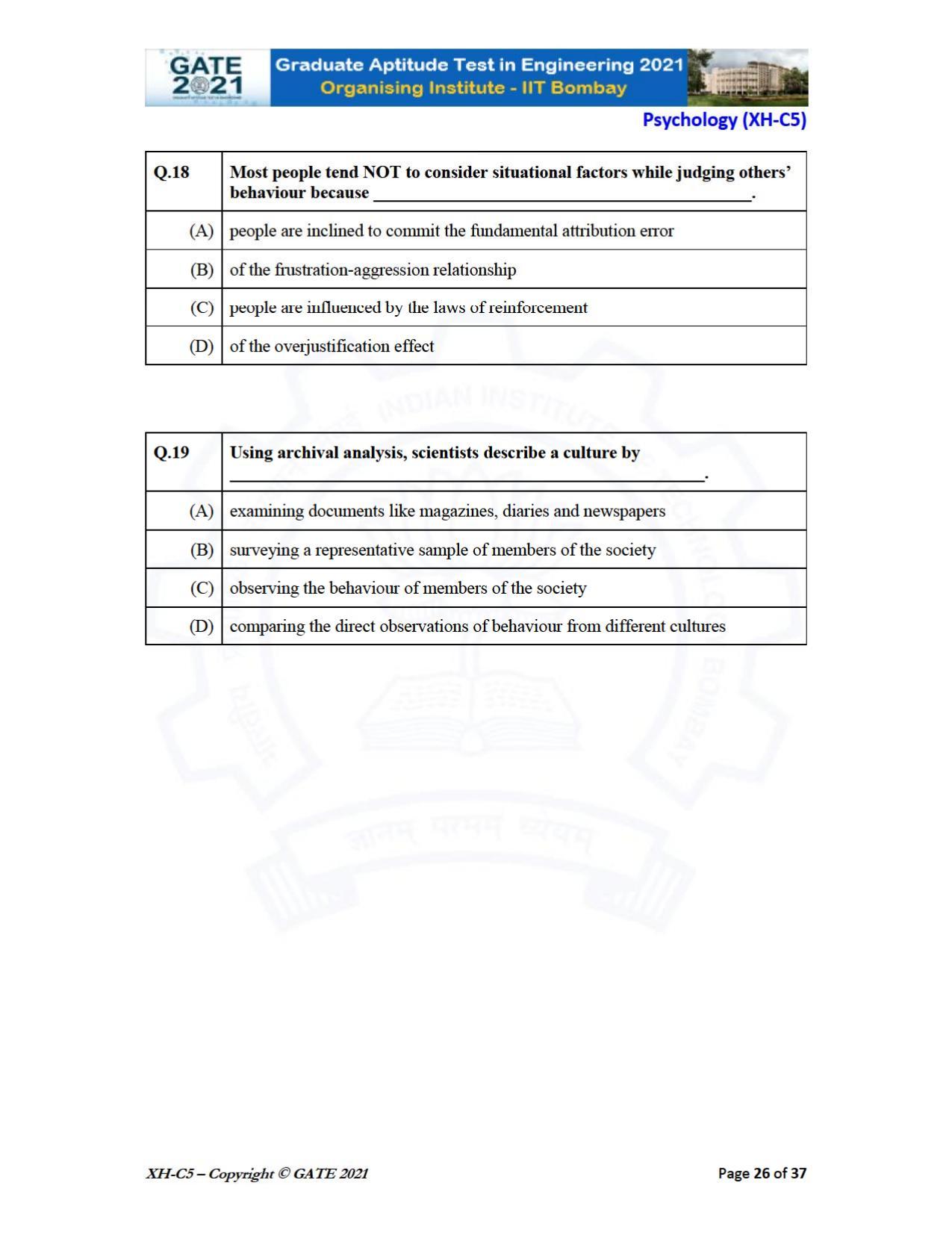 GATE 2021 Humanities & Social Sciences (XH) Question Paper - Page 191