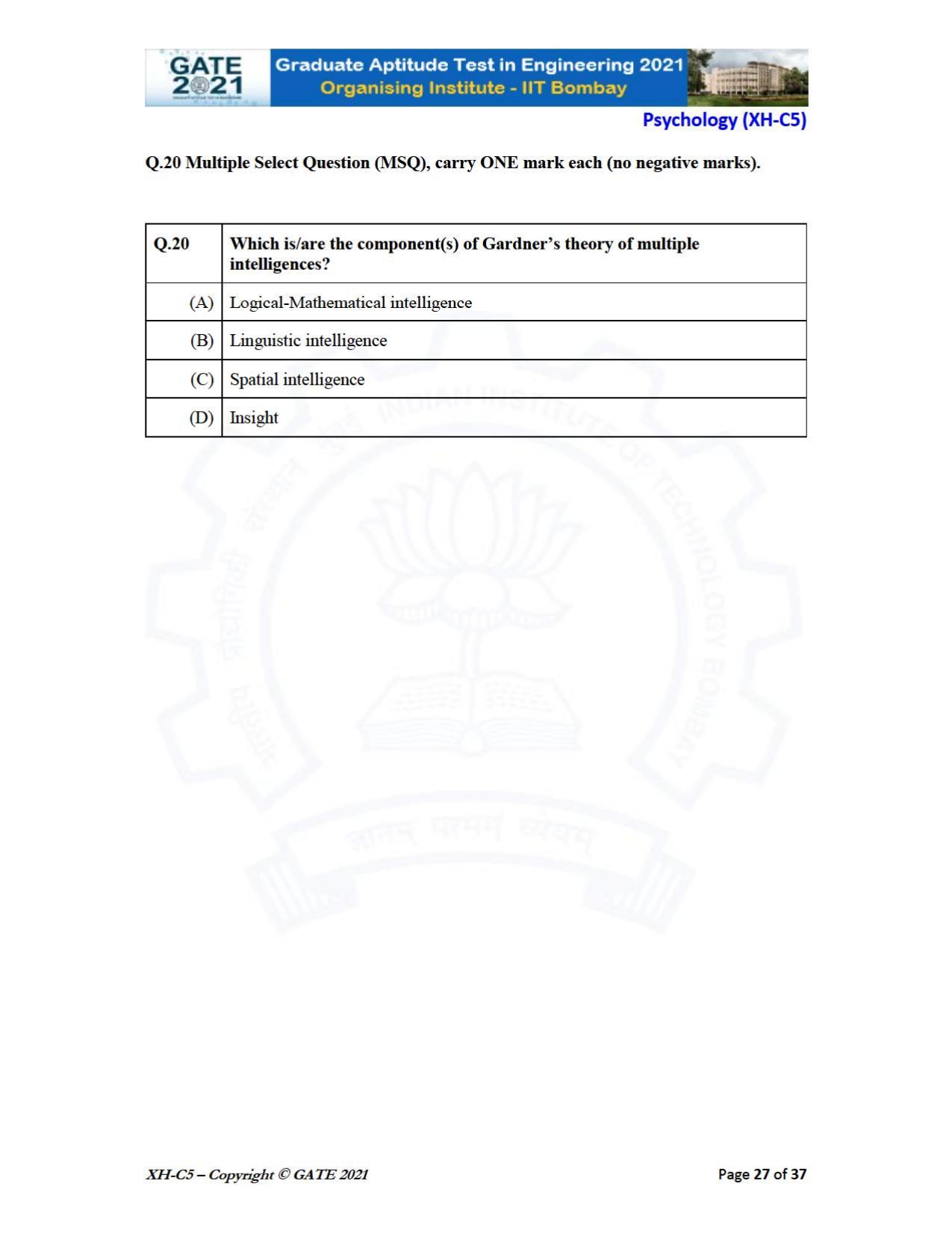 GATE 2021 Humanities & Social Sciences (XH) Question Paper - Page 192