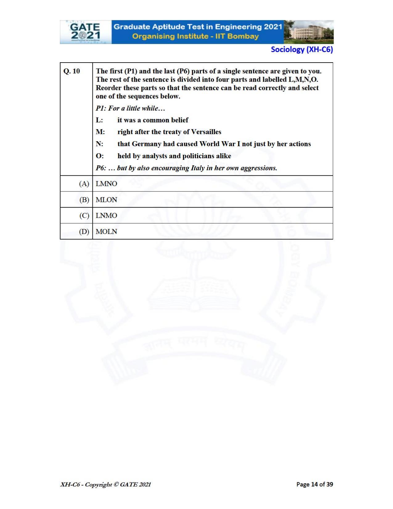 GATE 2021 Humanities & Social Sciences (XH) Question Paper - Page 219