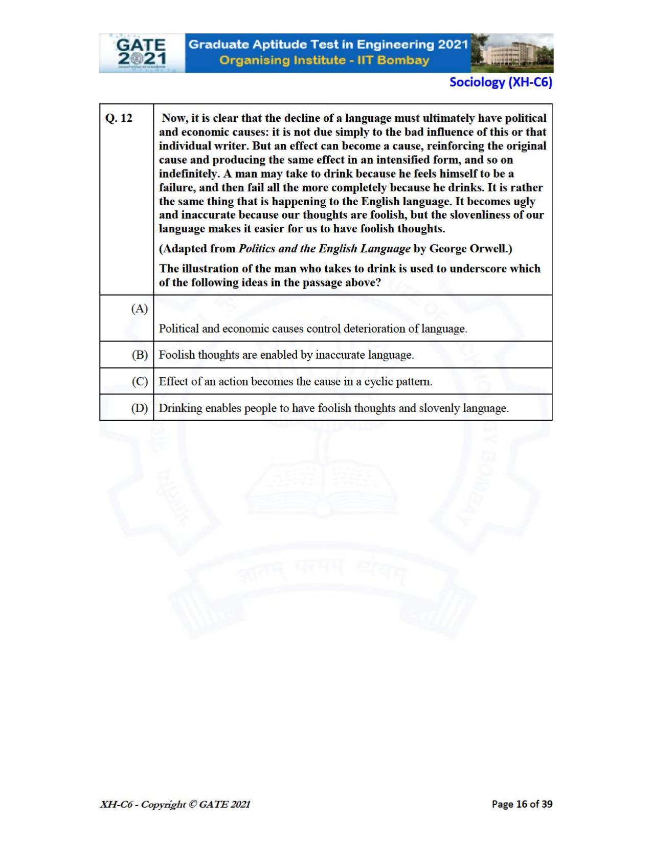 GATE 2021 Humanities & Social Sciences (XH) Question Paper - Page 221