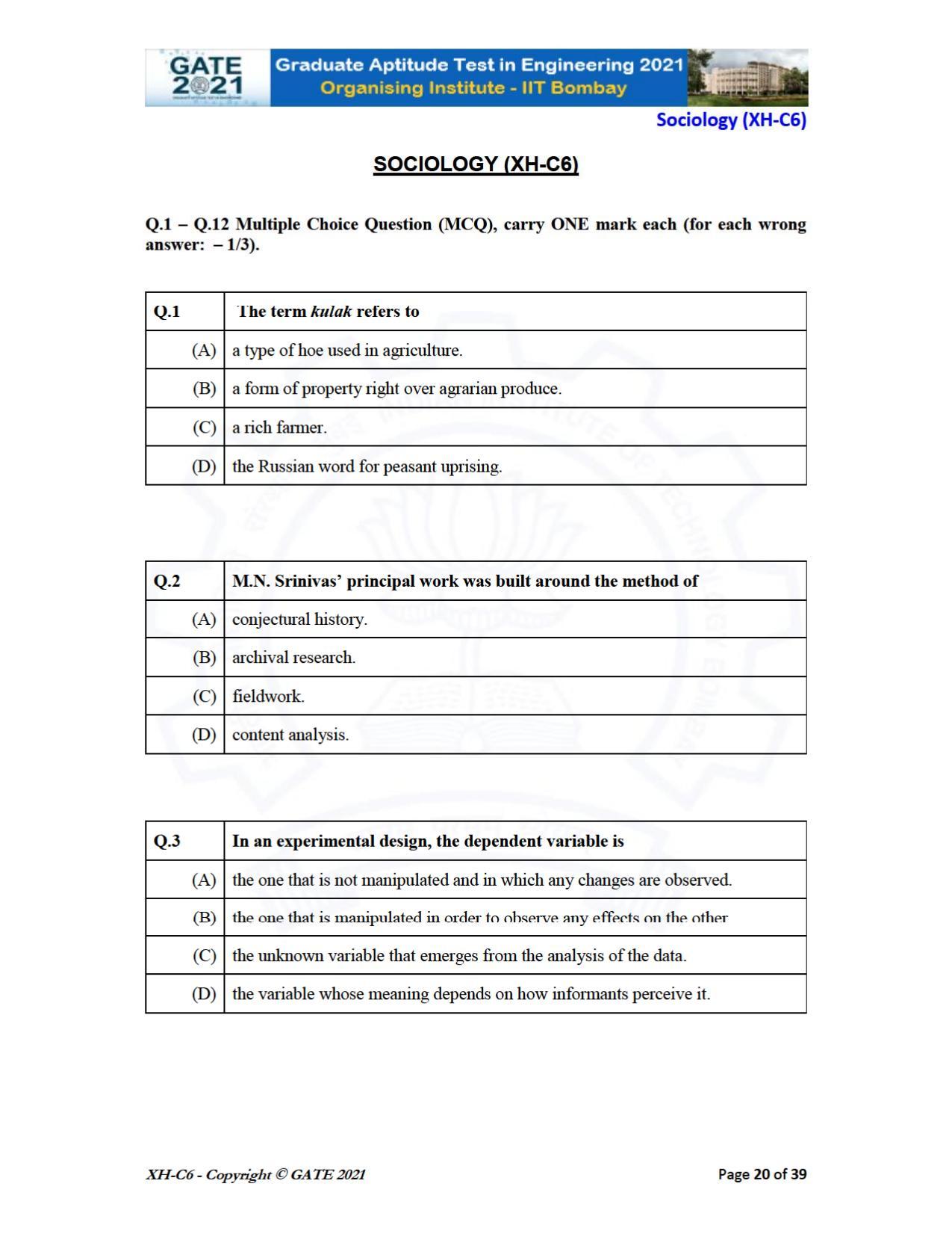GATE 2021 Humanities & Social Sciences (XH) Question Paper - Page 225