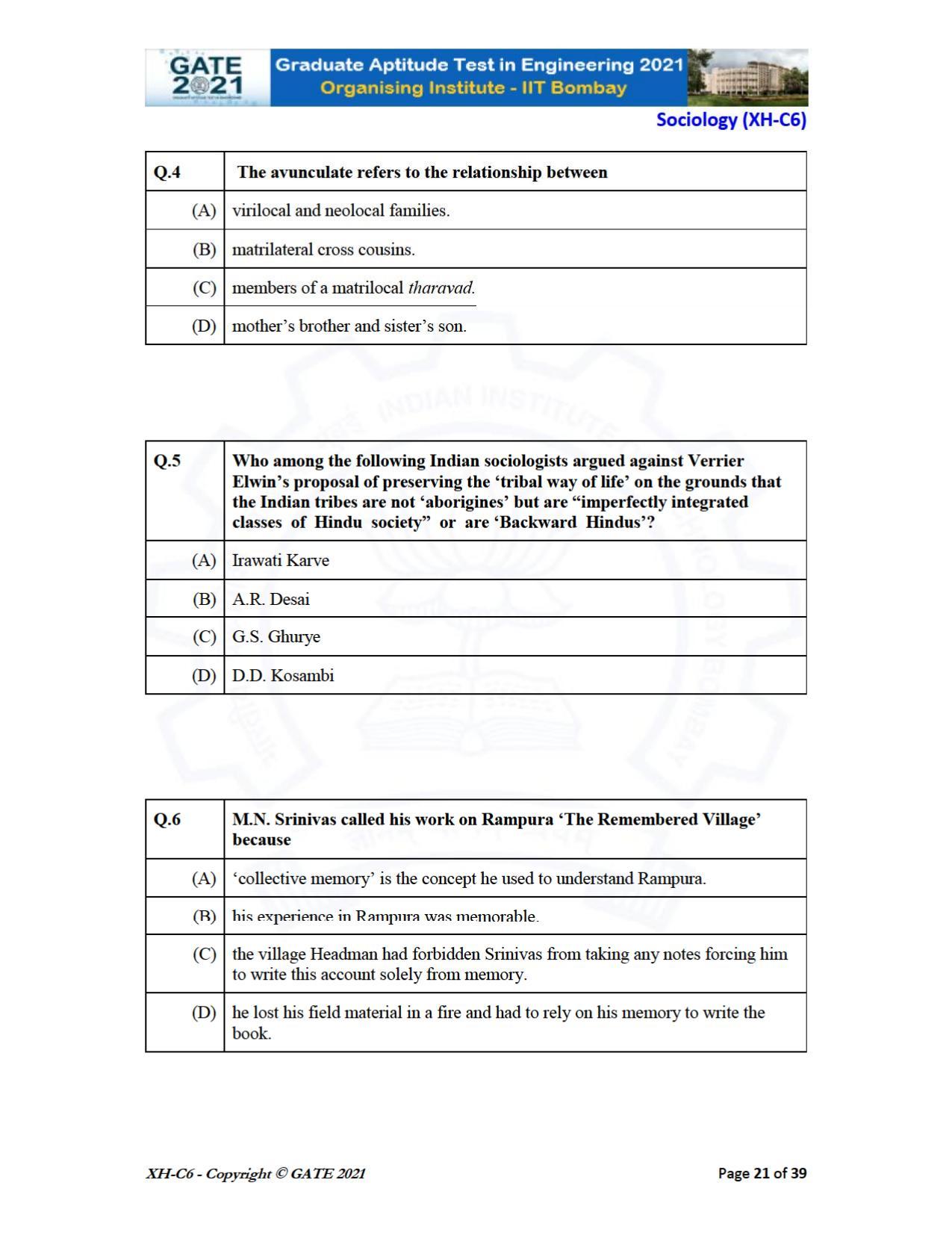GATE 2021 Humanities & Social Sciences (XH) Question Paper - Page 226