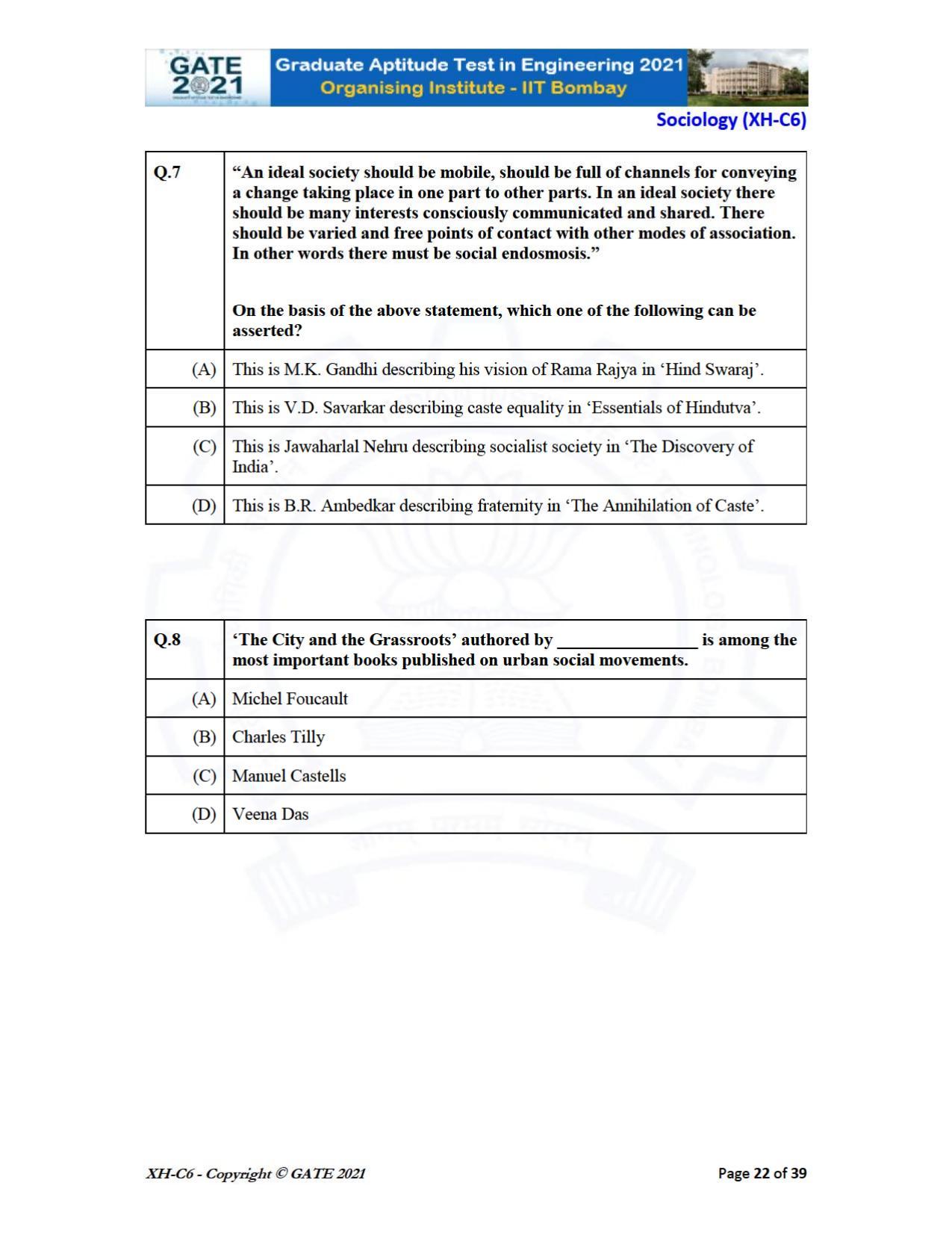 GATE 2021 Humanities & Social Sciences (XH) Question Paper - Page 227