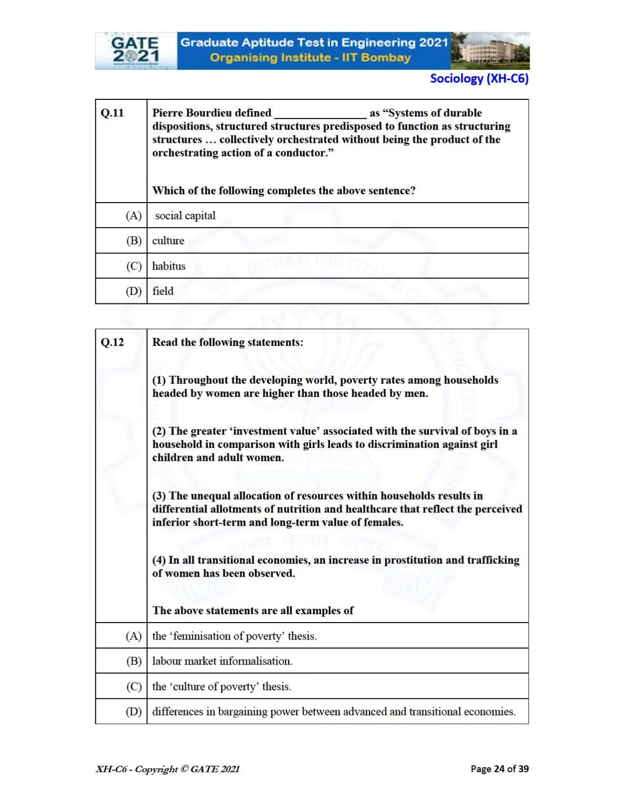 GATE 2021 Humanities & Social Sciences (XH) Question Paper - Page 229