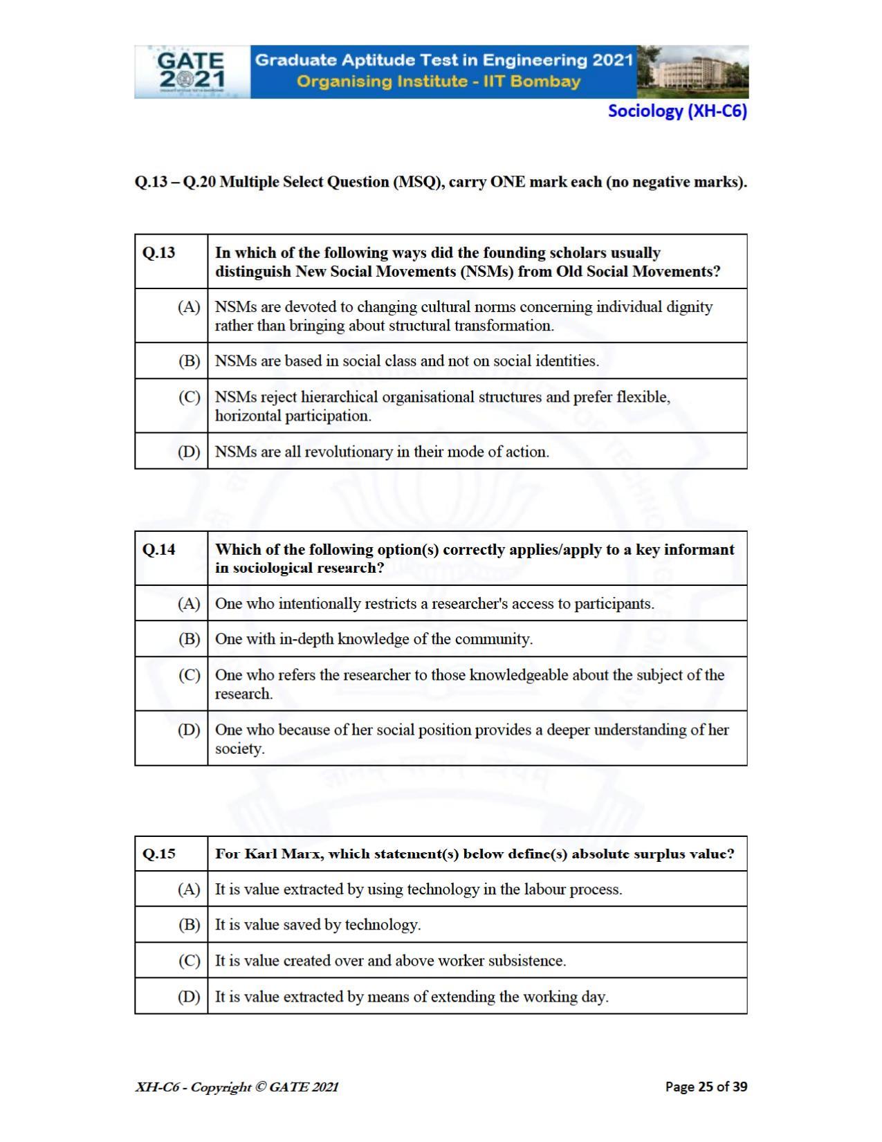 GATE 2021 Humanities & Social Sciences (XH) Question Paper - Page 230