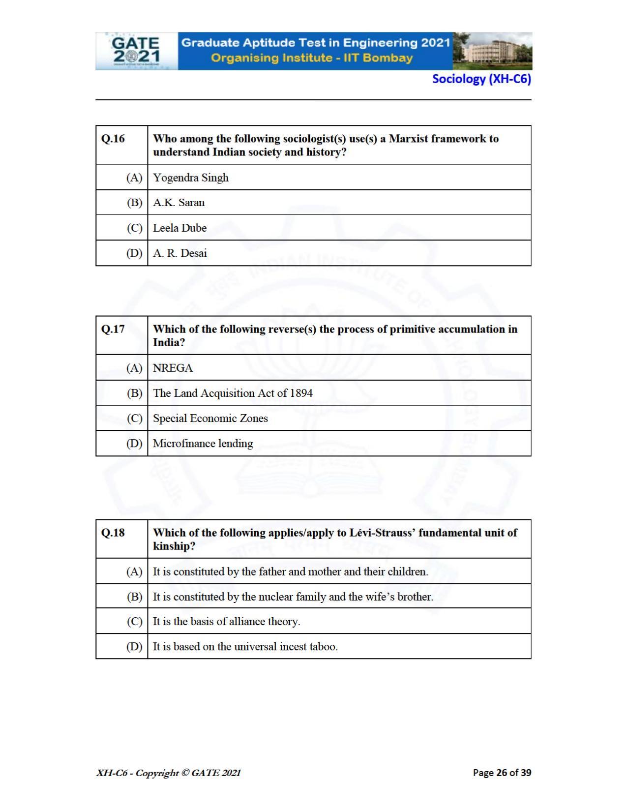 GATE 2021 Humanities & Social Sciences (XH) Question Paper - Page 231