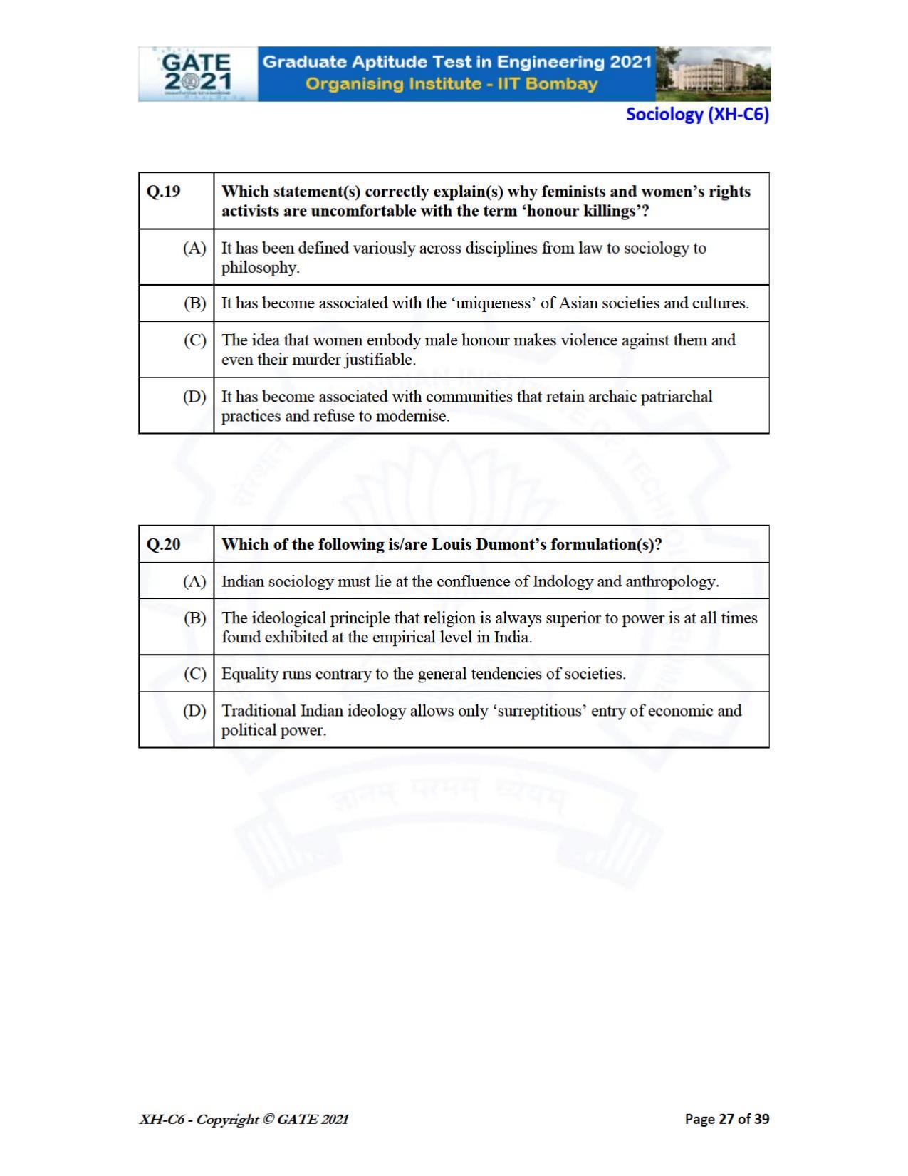 GATE 2021 Humanities & Social Sciences (XH) Question Paper - Page 232