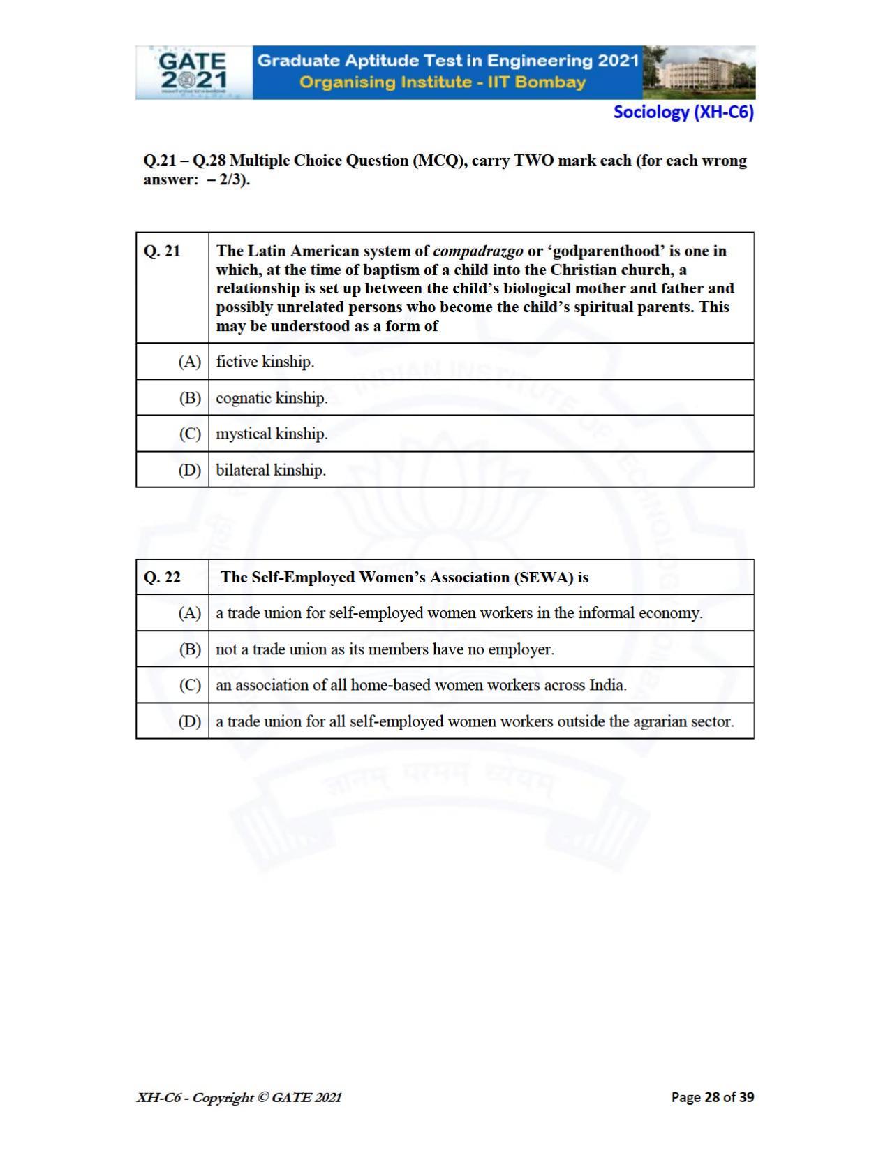 GATE 2021 Humanities & Social Sciences (XH) Question Paper - Page 233