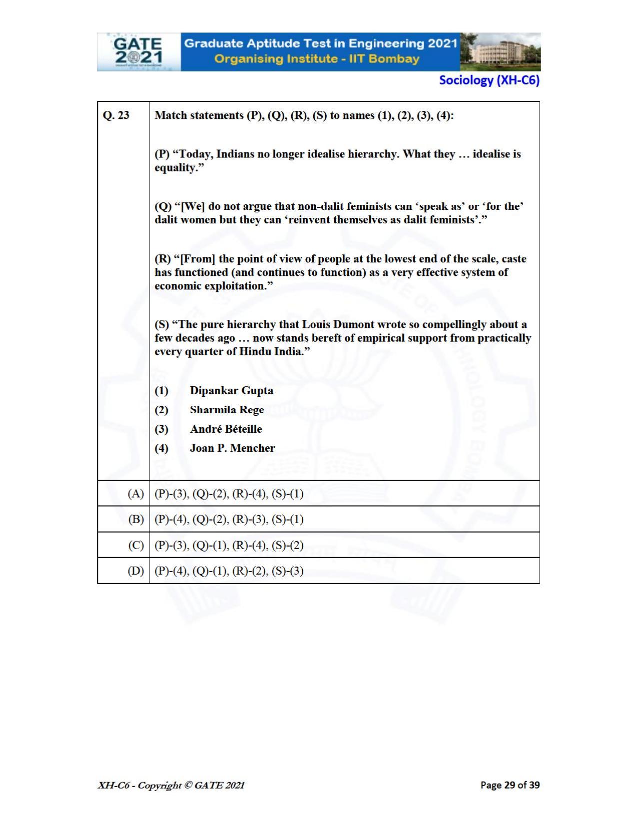 GATE 2021 Humanities & Social Sciences (XH) Question Paper - Page 234