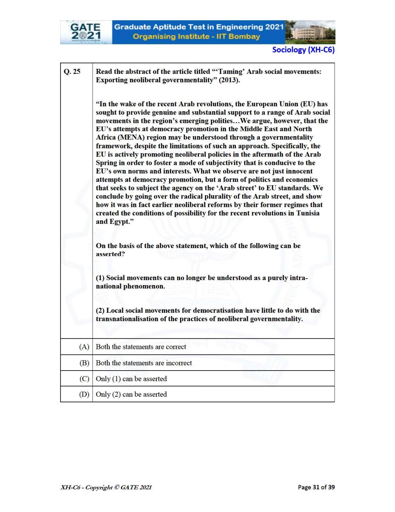 GATE 2021 Humanities & Social Sciences (XH) Question Paper - Page 236