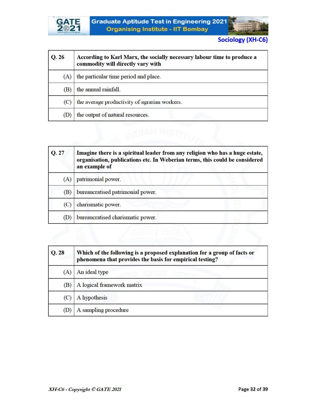 GATE 2021 Humanities & Social Sciences (XH) Question Paper - Page 237