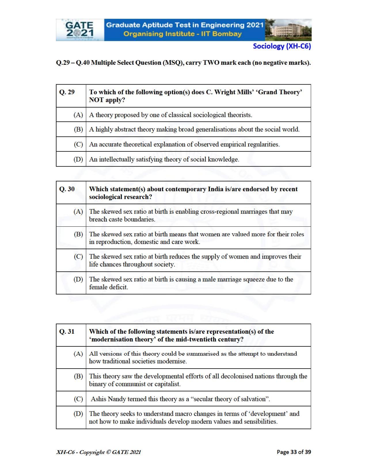 GATE 2021 Humanities & Social Sciences (XH) Question Paper - Page 238