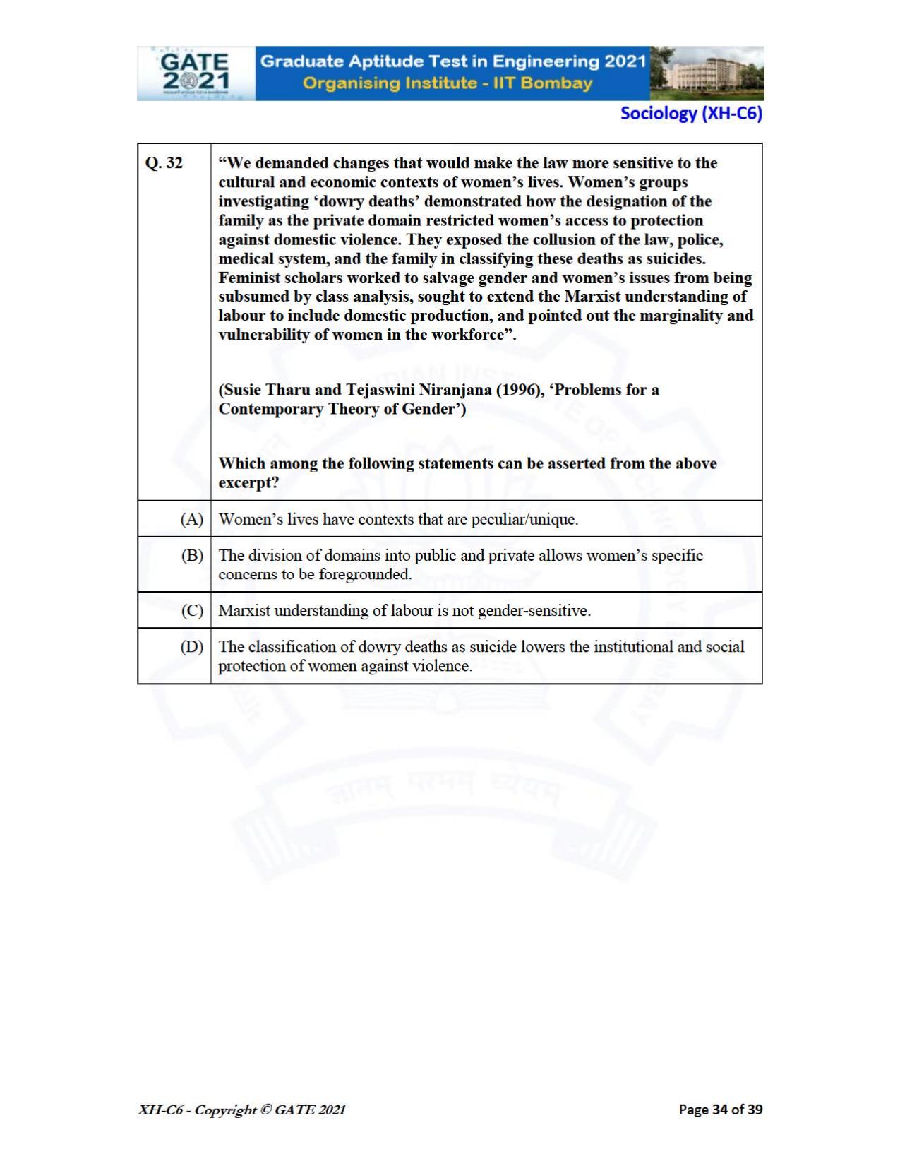 GATE 2021 Humanities & Social Sciences (XH) Question Paper - Page 239