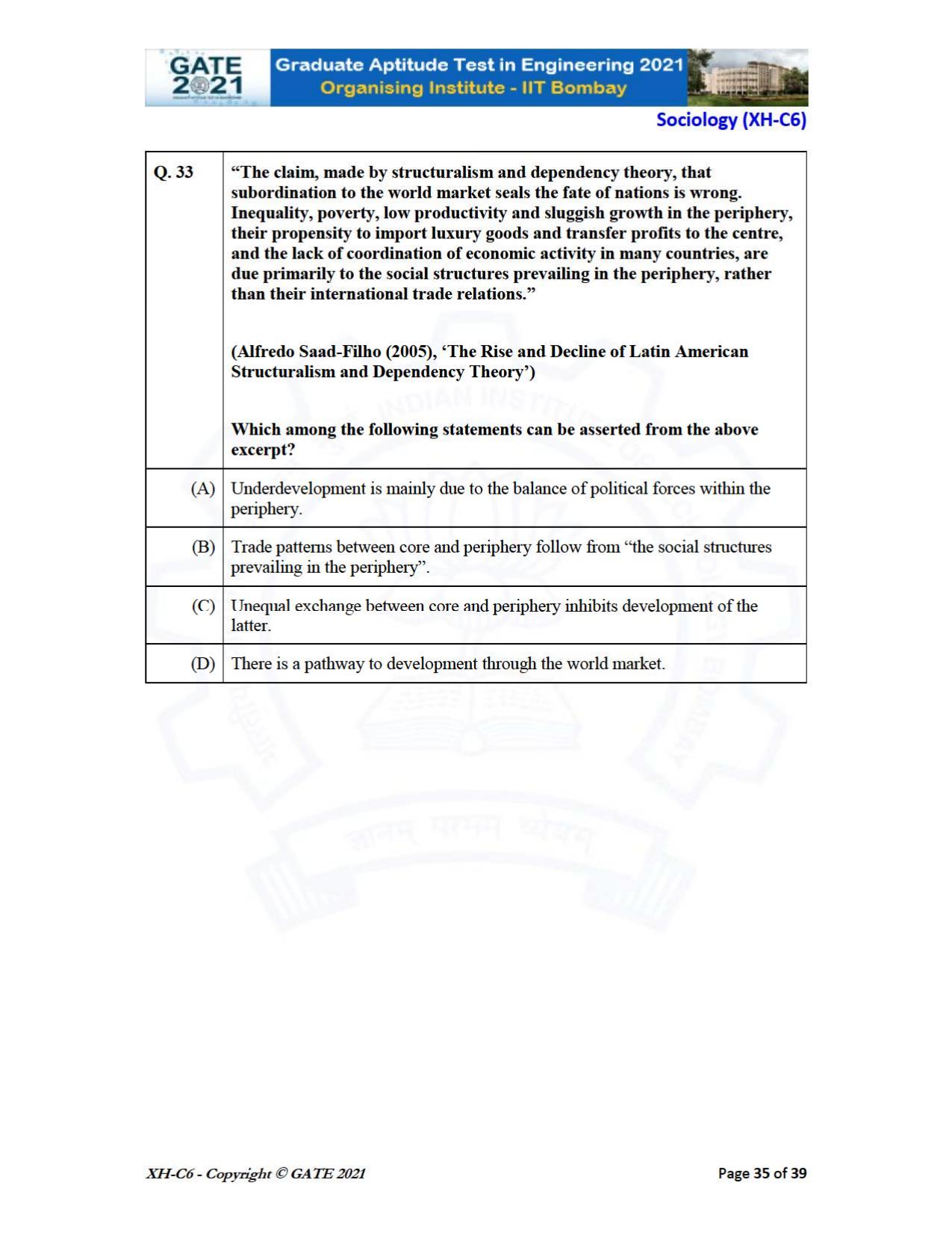 GATE 2021 Humanities & Social Sciences (XH) Question Paper - Page 240