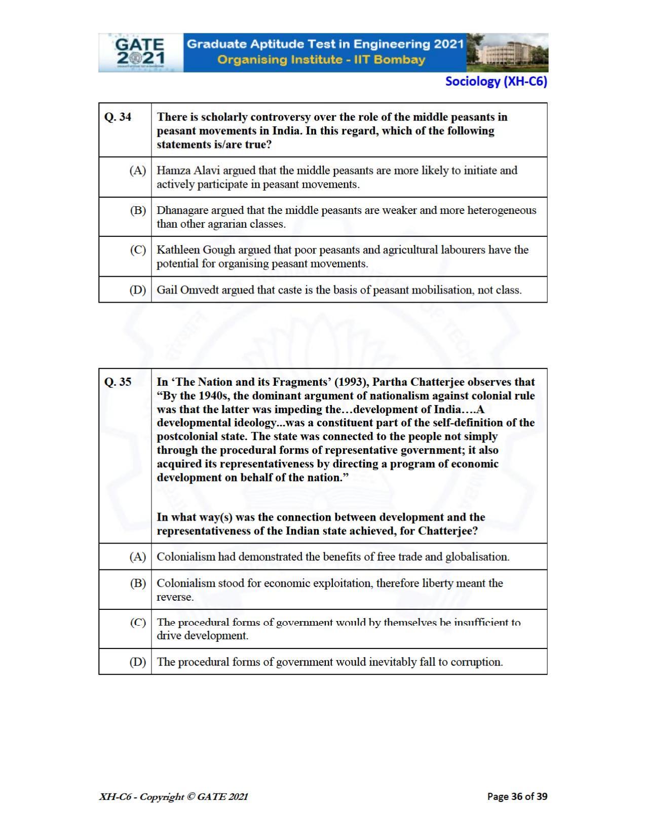 GATE 2021 Humanities & Social Sciences (XH) Question Paper - Page 241