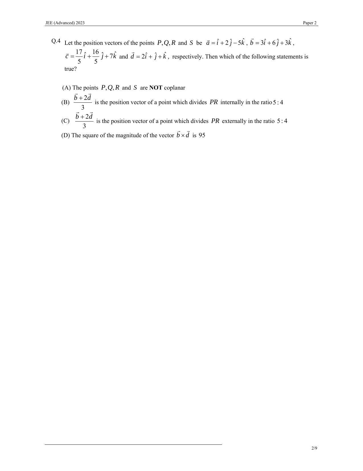 JEE (Advanced) 2023 Paper II - Mathematics Answer Key - Page 2